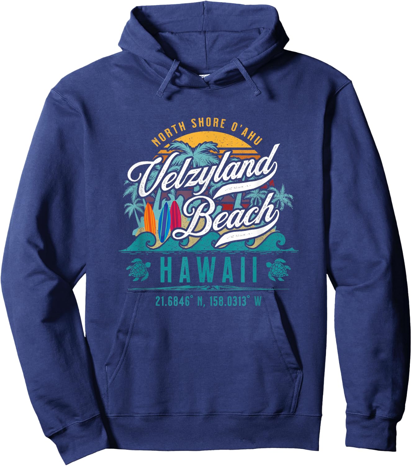 Velzyland Beach Kaunala North Shore Oahu Hawaii Retro Surf Hoodie - Hoodie | Navy