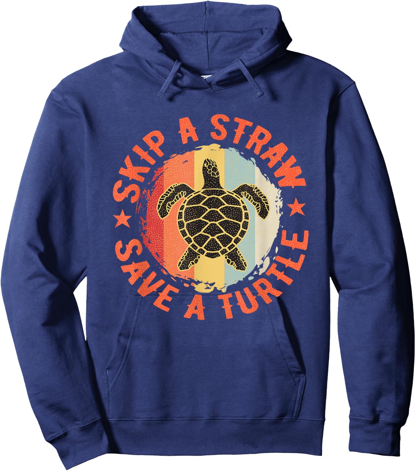 Retro Skip A Straw Save A Turtle Hoodie - Hoodie | Navy