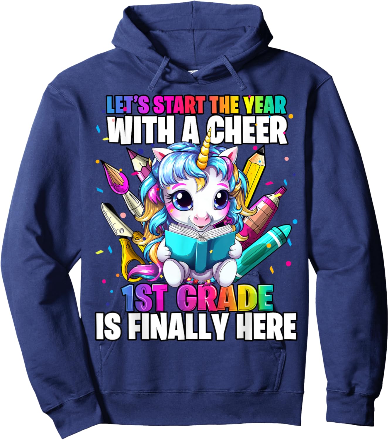 Unicorn 1st Grade Back to School First Day of School Girls Hoodie - Hoodie | Navy