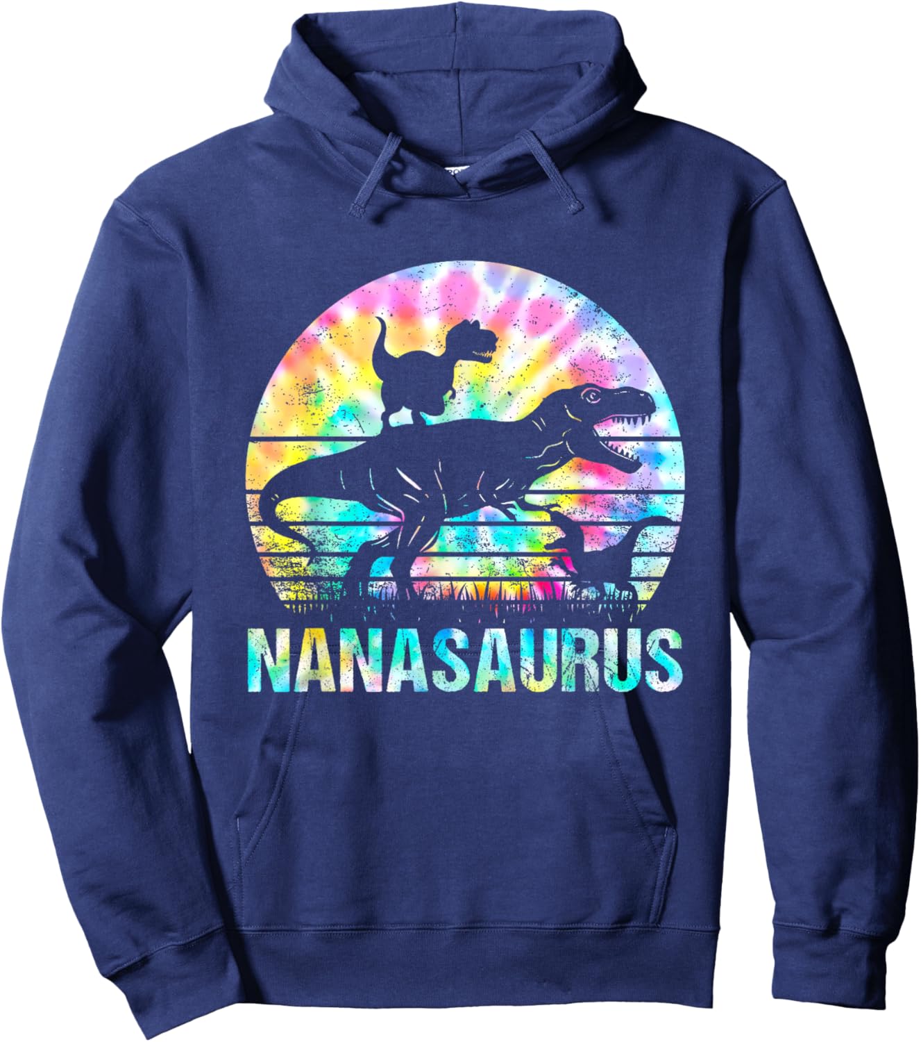 Nanasaurus T Rex Dinosaur Mom Saurus Tie Dye Vintage 70s Hoodie - Hoodie | Navy
