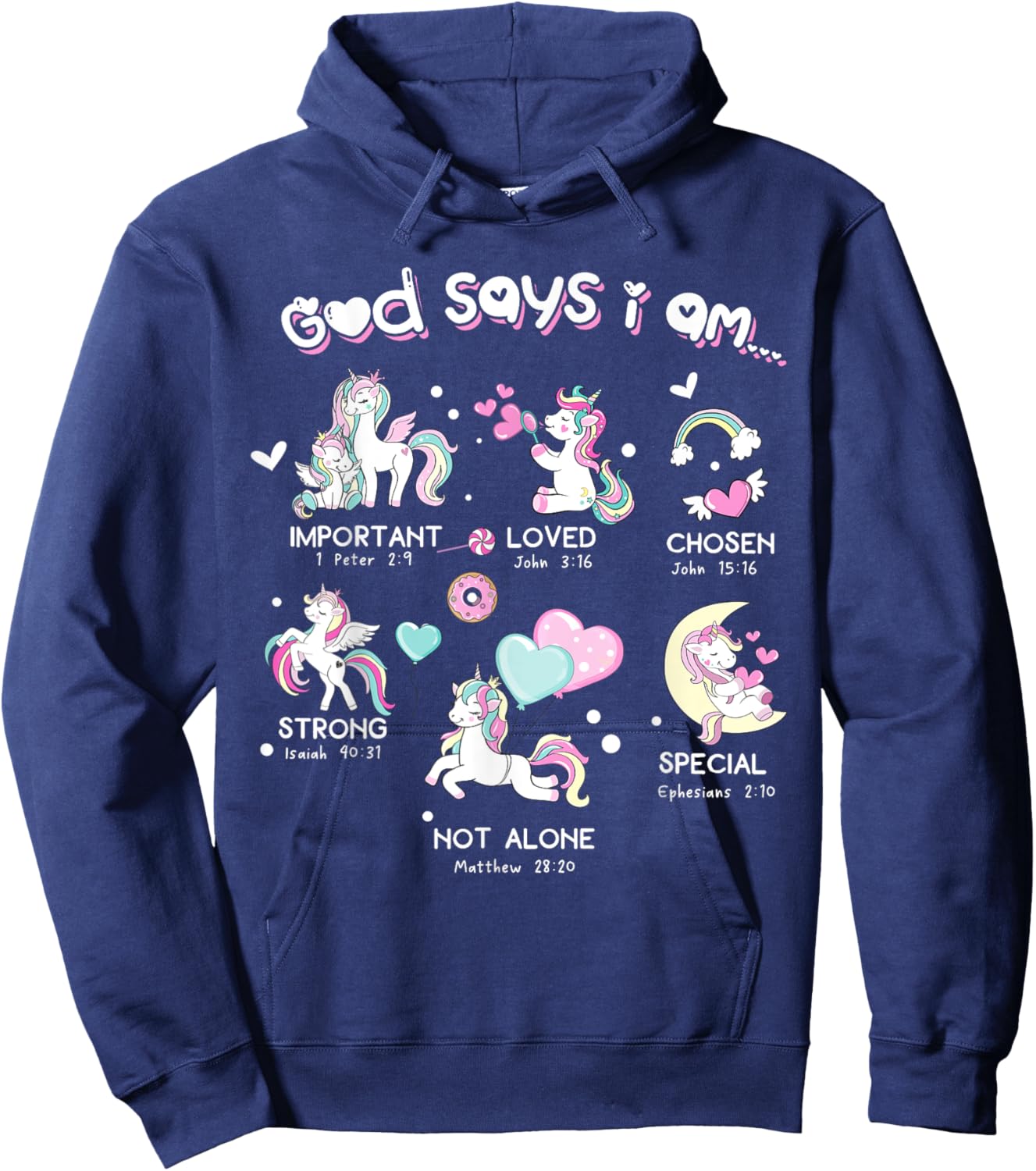 God Says I'm Cute Funny Unicorn Christian Girl Bible Lover Hoodie - Hoodie | Navy