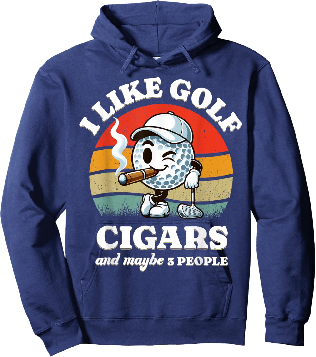 Funny Golf And Cigars Retro Golfer 70s Golf Ball Golfing Dad Hoodie - Hoodie | Navy