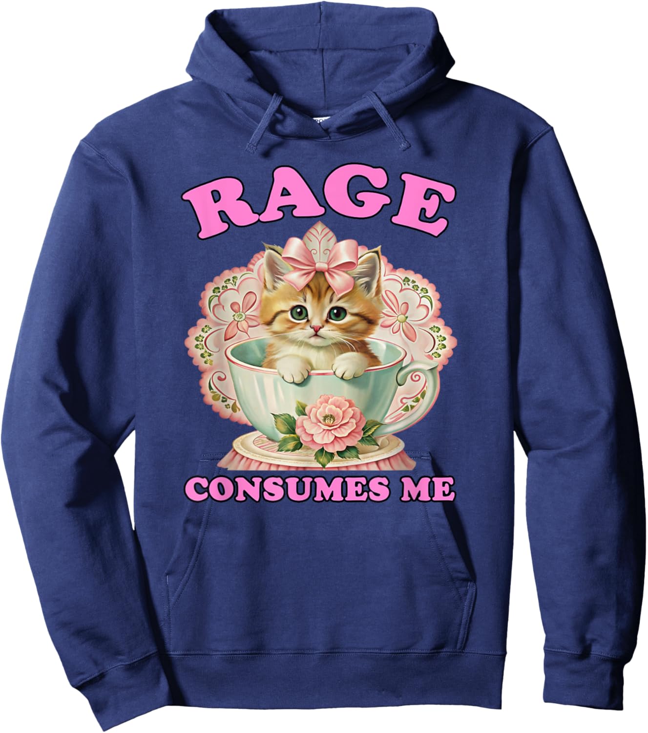 Rage Consumes Me, Funny Kitten Cat Mental Health Meme Retro Hoodie - Hoodie | Navy