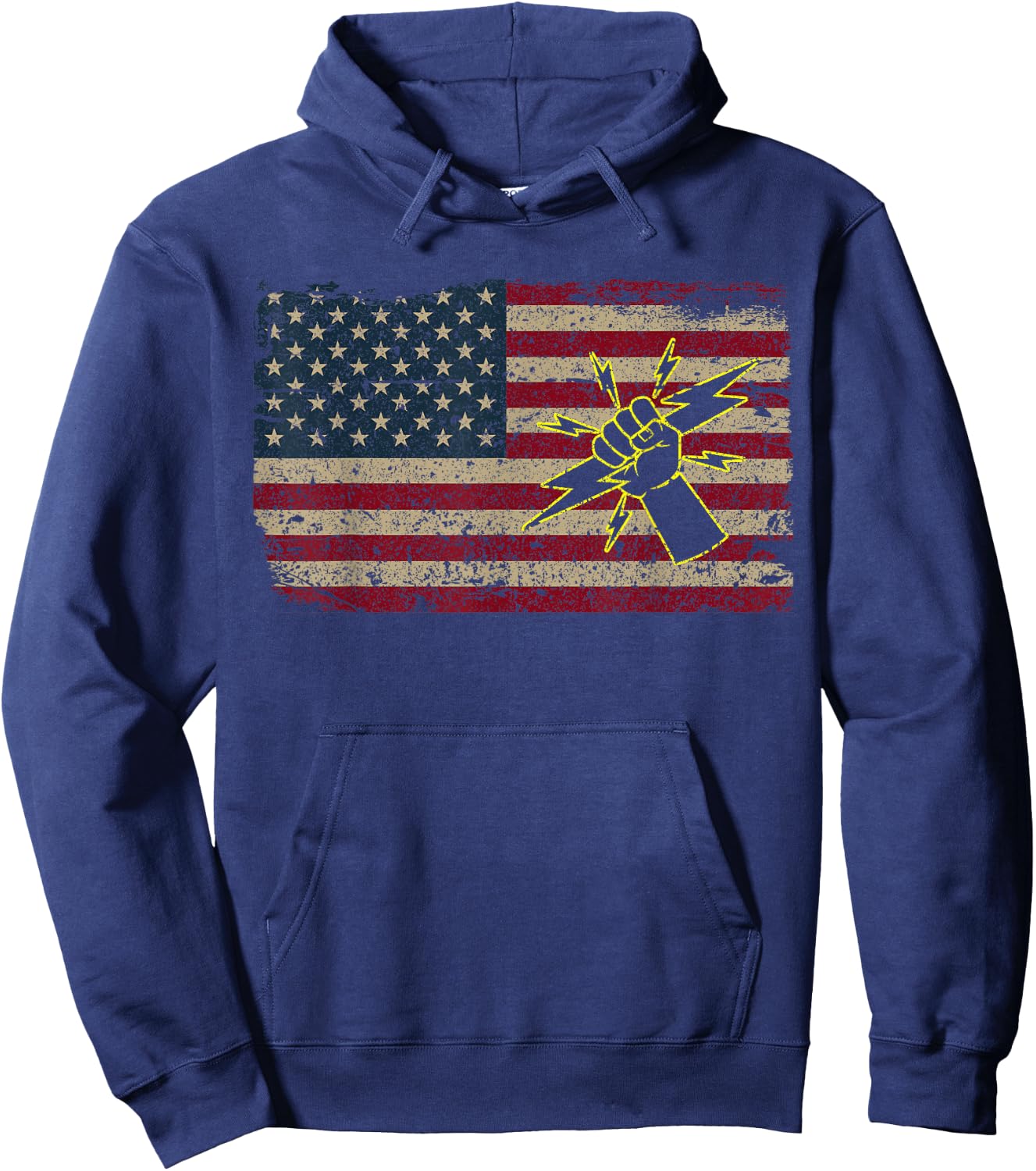 Electrician America Flag Patriotic Electricity Gift Hoodie - Hoodie | Navy