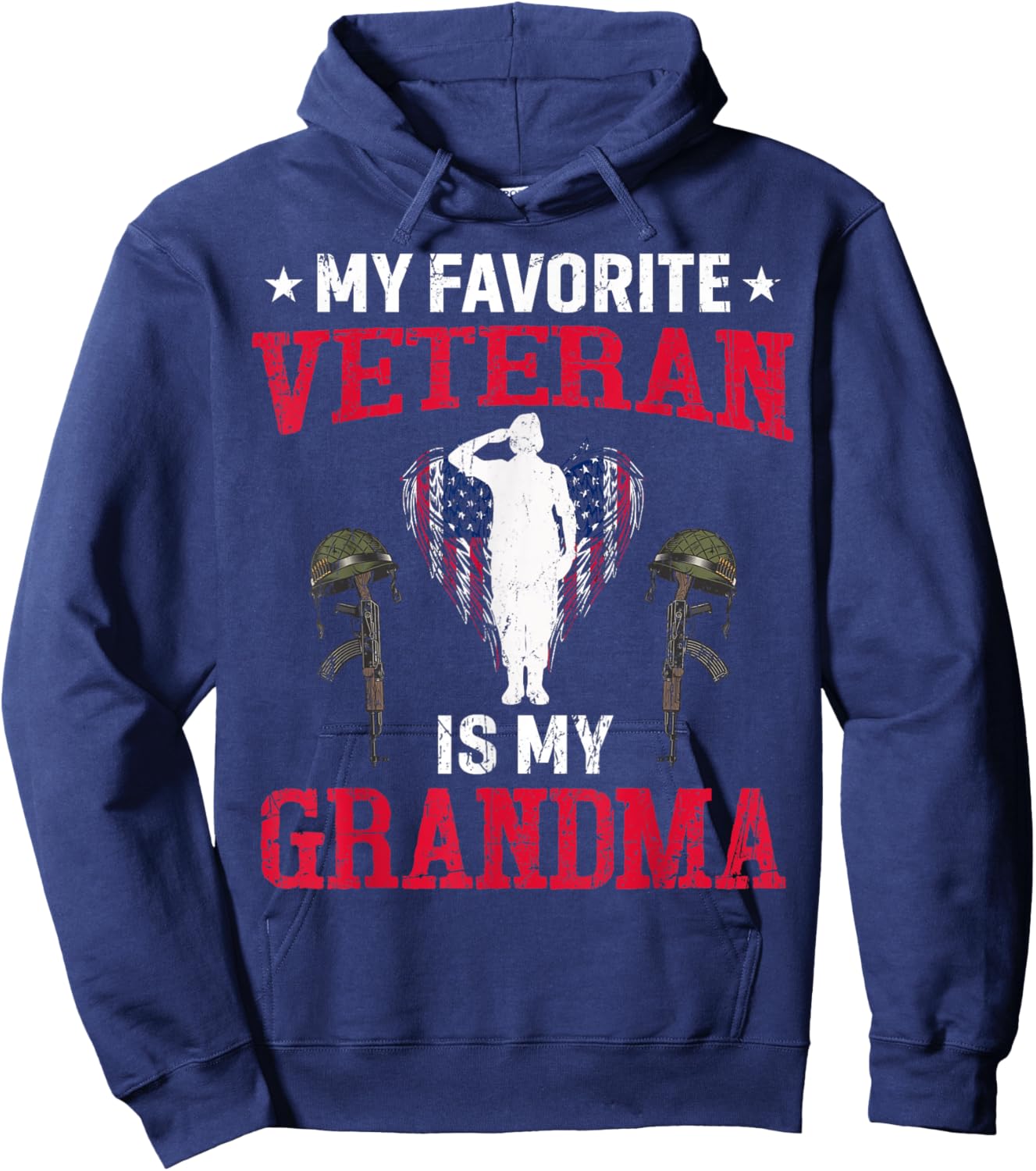 My Favorite Veteran Is My Grandma Usa Flag Vintage Men Women Hoodie - Hoodie | Navy