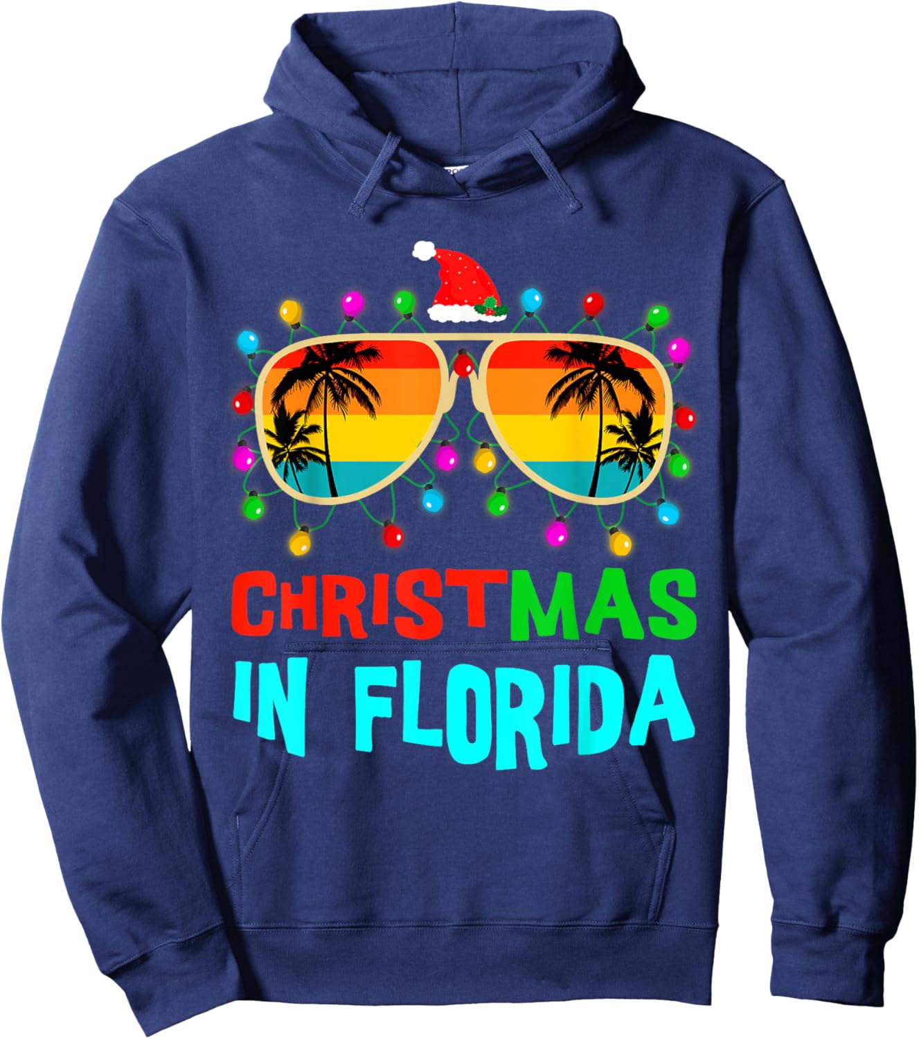 Christmas In Florida Sunglasses Palm Trees Family Vacation Hoodie - Hoodie | Navy