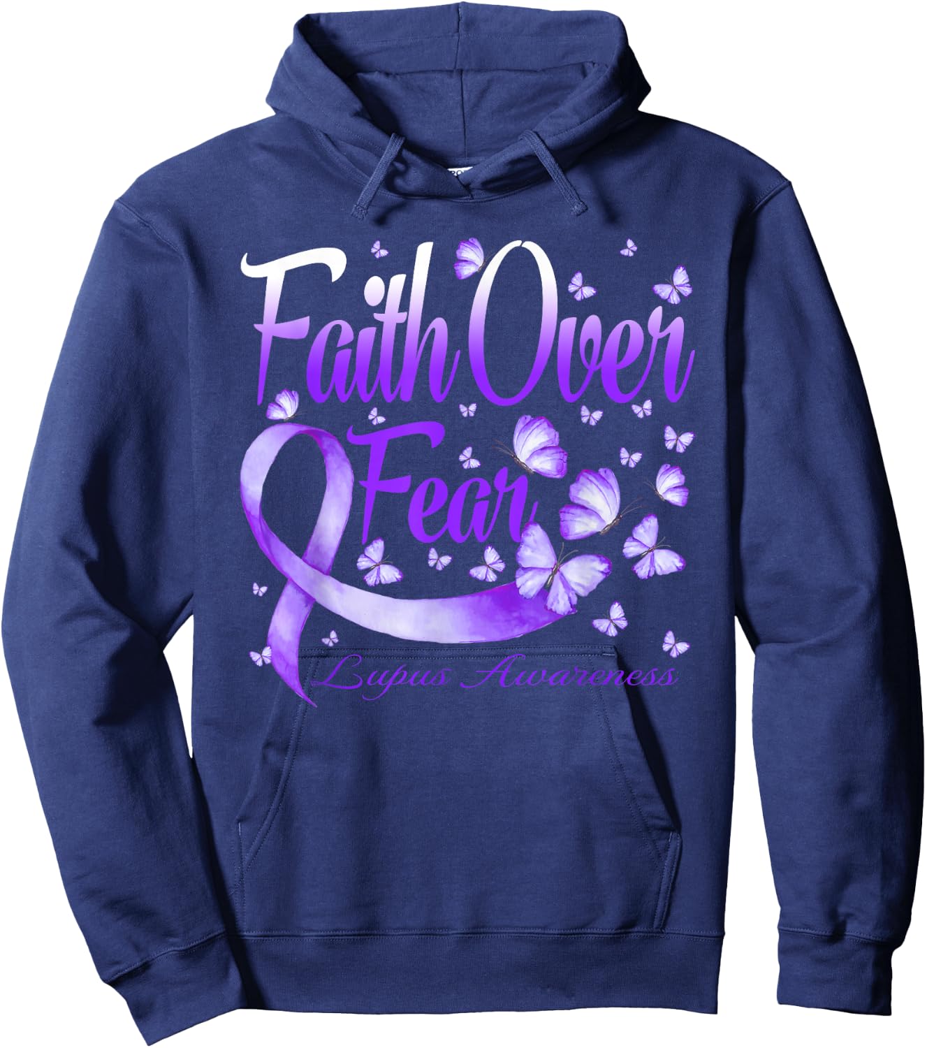 Faith Over Fear Lupus Awareness Butterfly Hoodie - Hoodie | Navy
