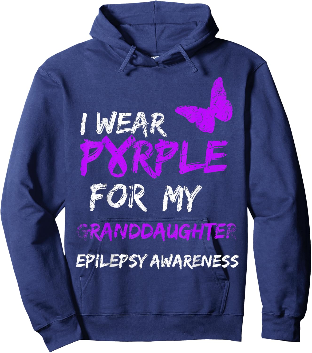 Epilepsy I Wear Purple For My Granddaughter Ribbon Hoodie - Hoodie | Navy