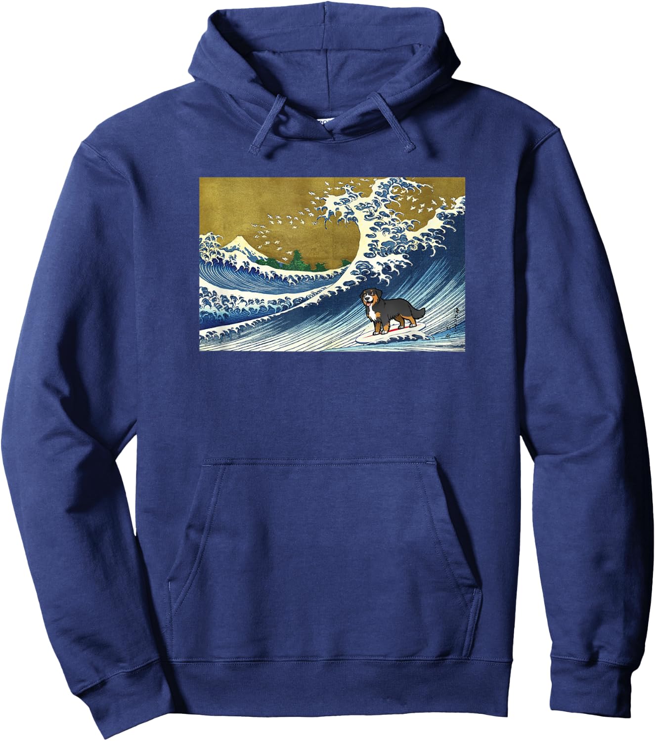 Retro Vintage Surfing a Wave Bernese Mountain Dog Lover Hoodie - Hoodie | Navy