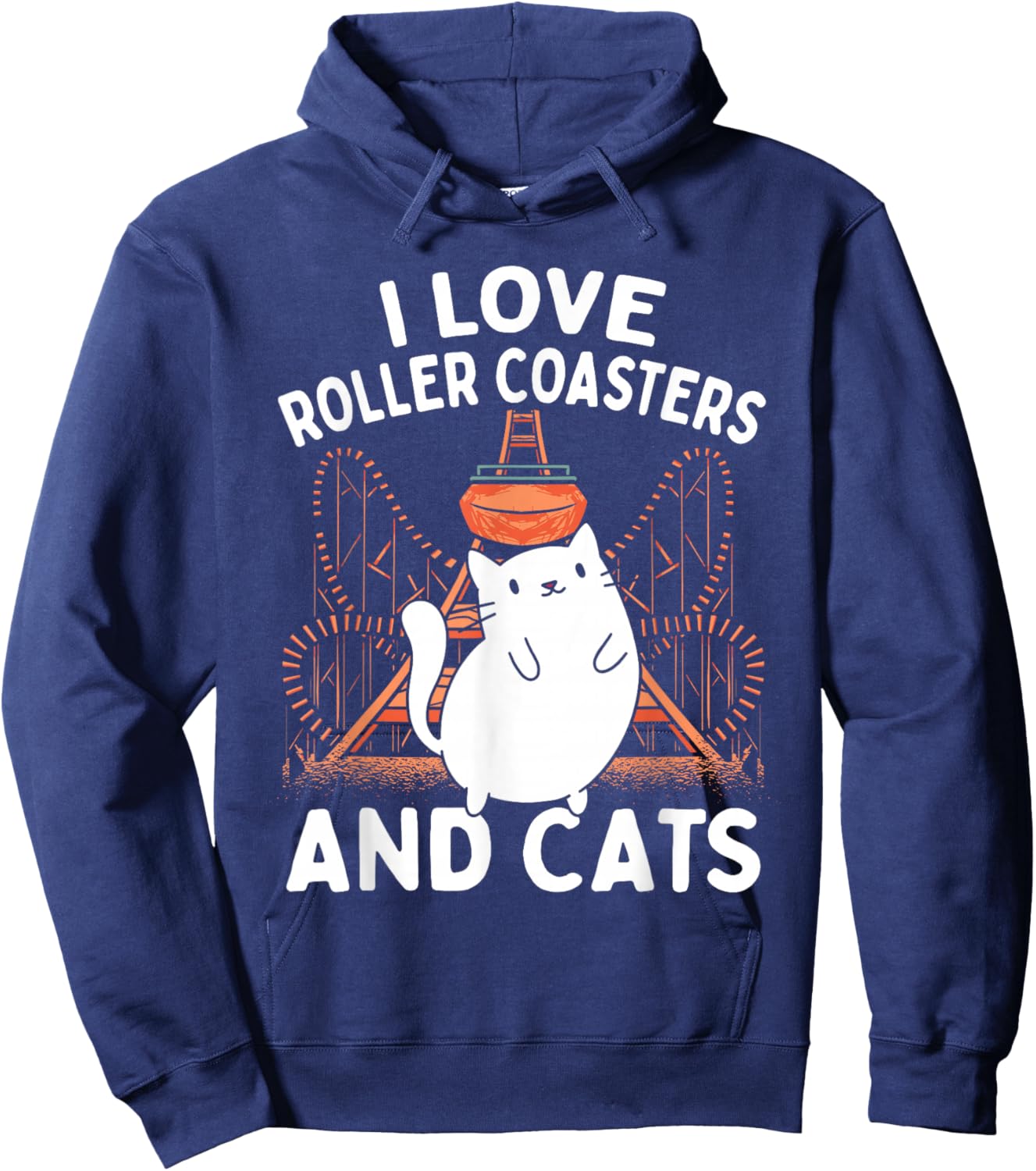 Theme Park Vacation I Love Roller Coasters And Cats Hoodie - Hoodie | Navy