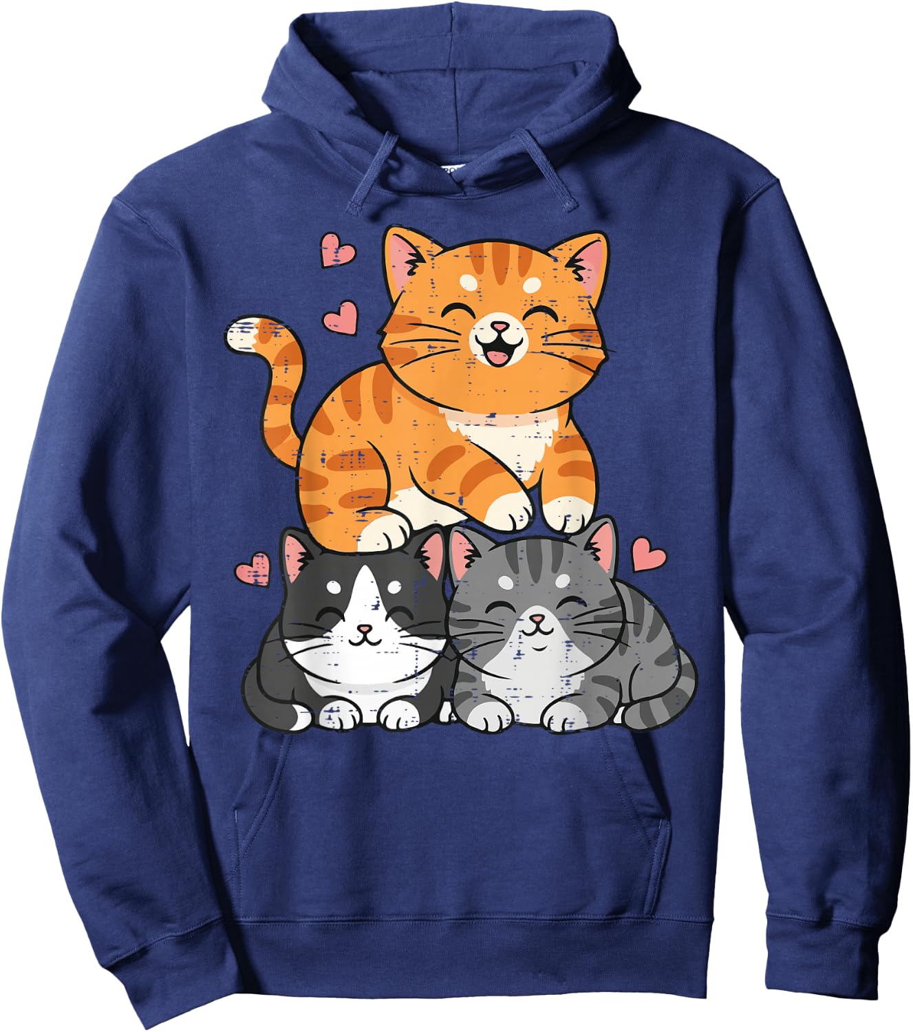 Cats Pyramid Pile Hearts Cute Kitten Kitty Girls Kids Women Hoodie - Hoodie | Navy