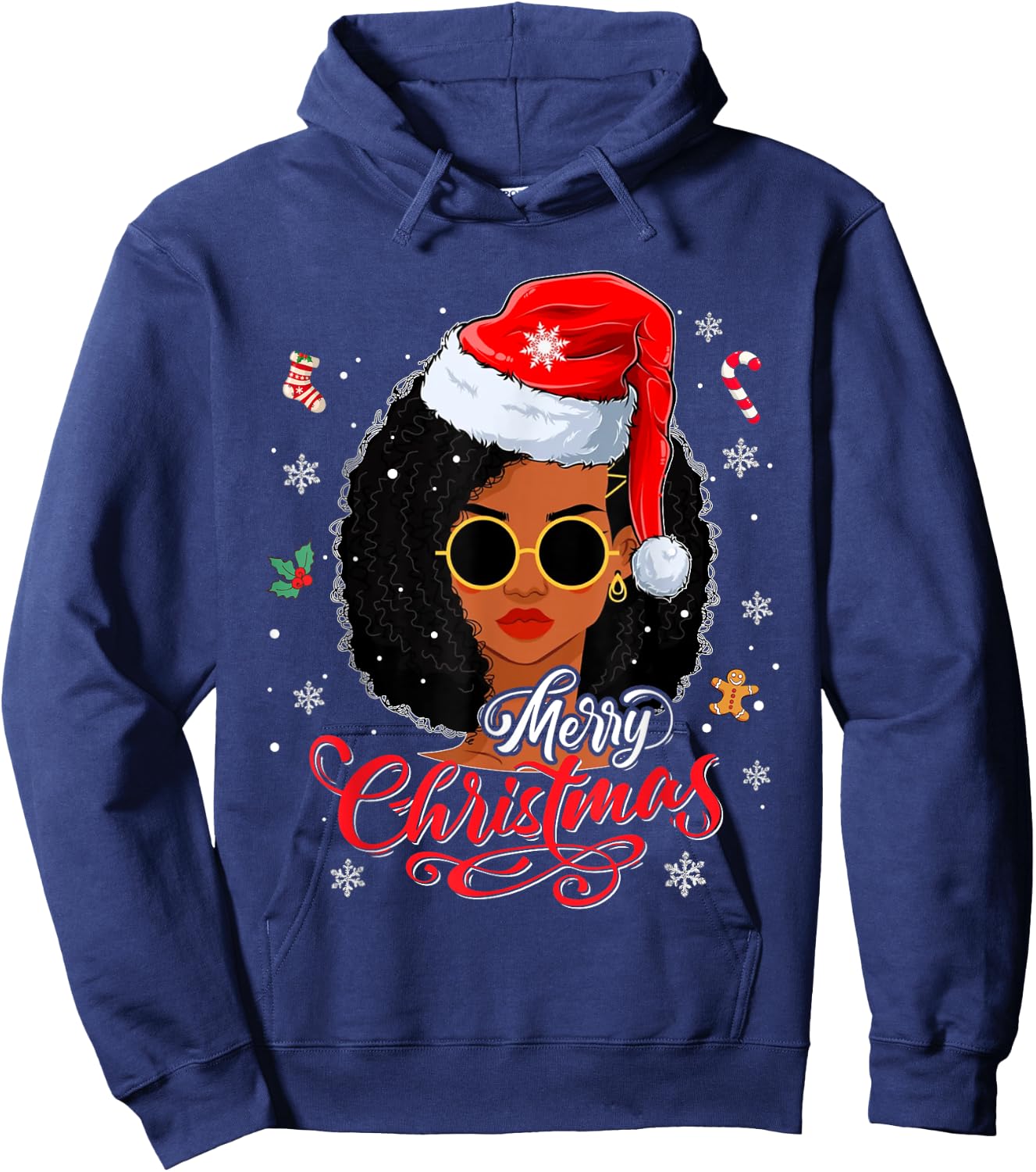 Merry Christmas Black African American Xmas Santa Melanin Hoodie - Hoodie | Navy