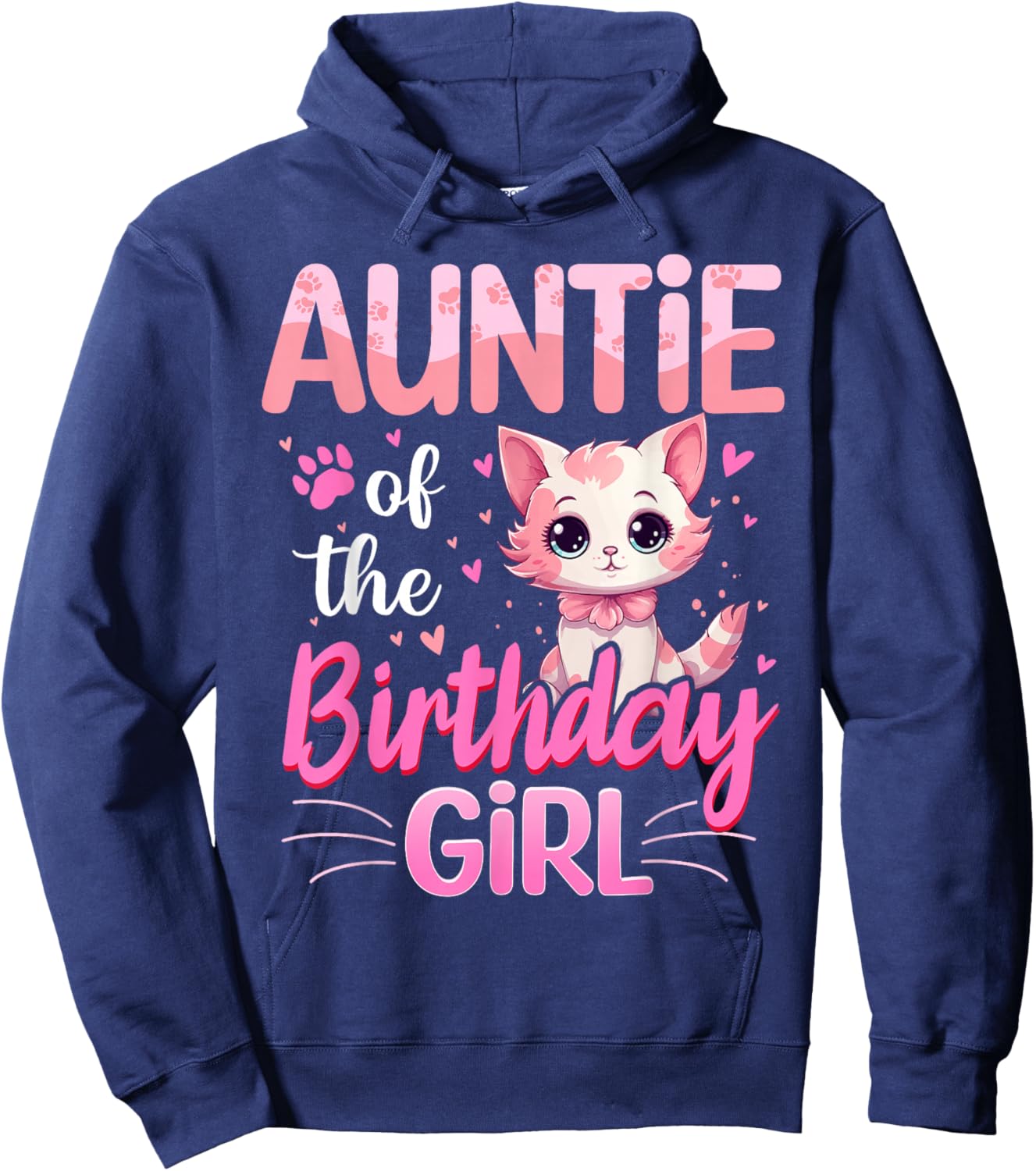 Auntie Of The Birthday Girl Cute Cat Lover Kitten Kid Hoodie - Hoodie | Navy