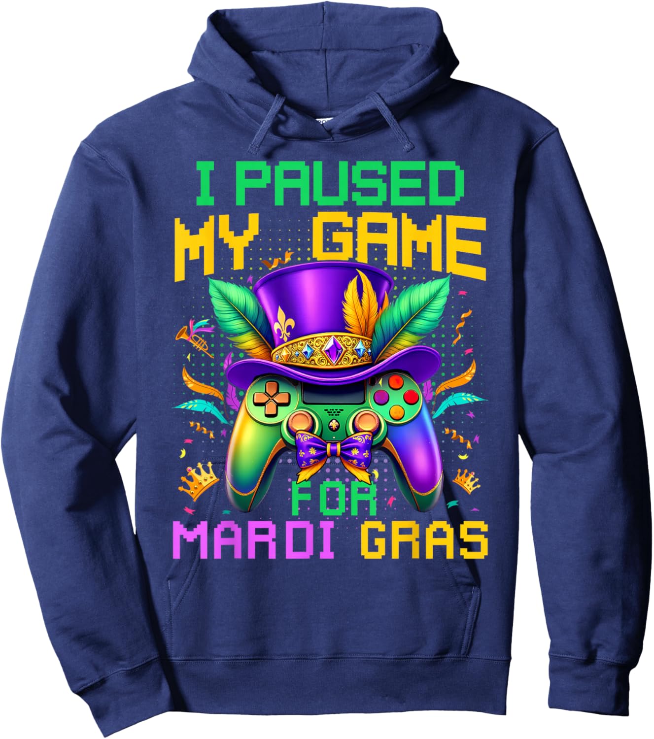 I Paused My Game For Mardi Gras Video Game Controller Boys Hoodie - Hoodie | Navy