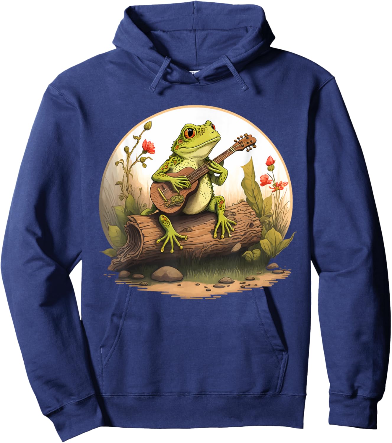 Frog Playing Guitar Frog Playing Banjo On Log Aesthetic Hoodie - Hoodie | Navy