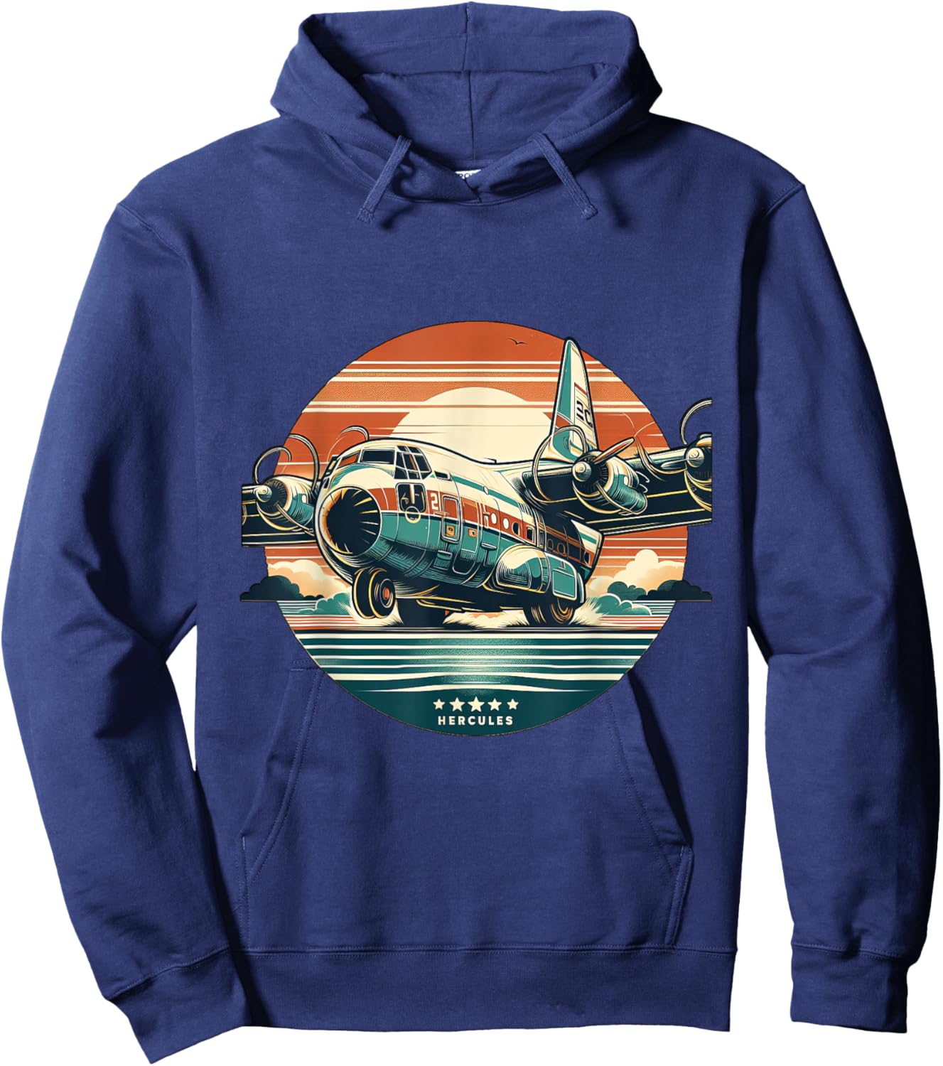 C-130 Hercules Vintage C130 Airplane Retro Sunset Pilot Hoodie - Hoodie | Navy