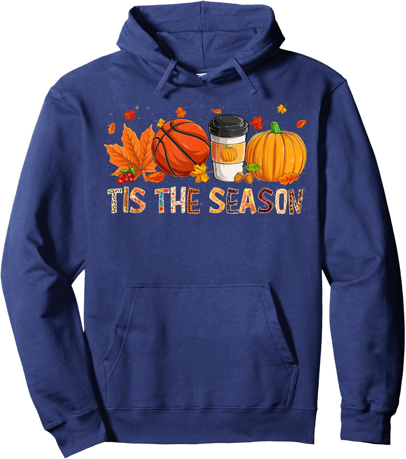 The Season Leopard Pumpkin Basketball Halloween Fall Leaf Hoodie - Hoodie | Navy