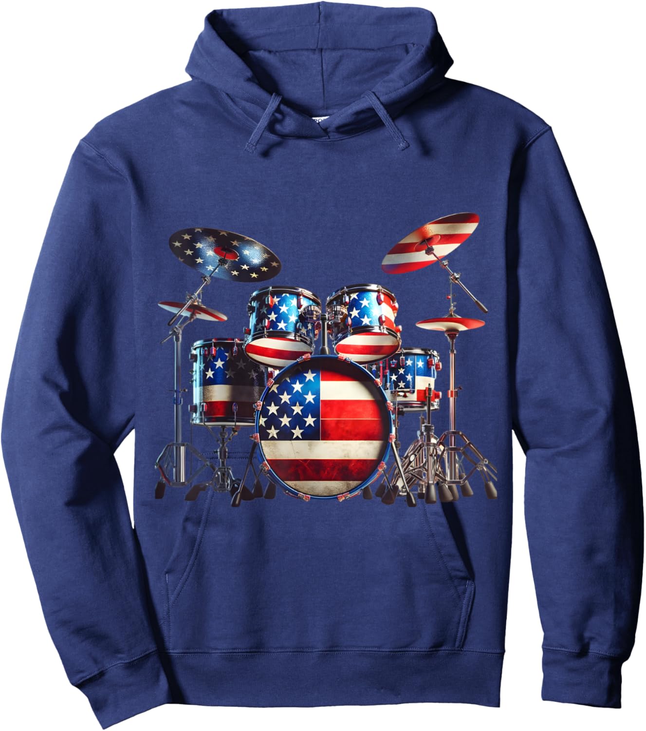 American Flag Drum Drumset 4th of July USA Patriotic Drummer Hoodie - Hoodie | Navy