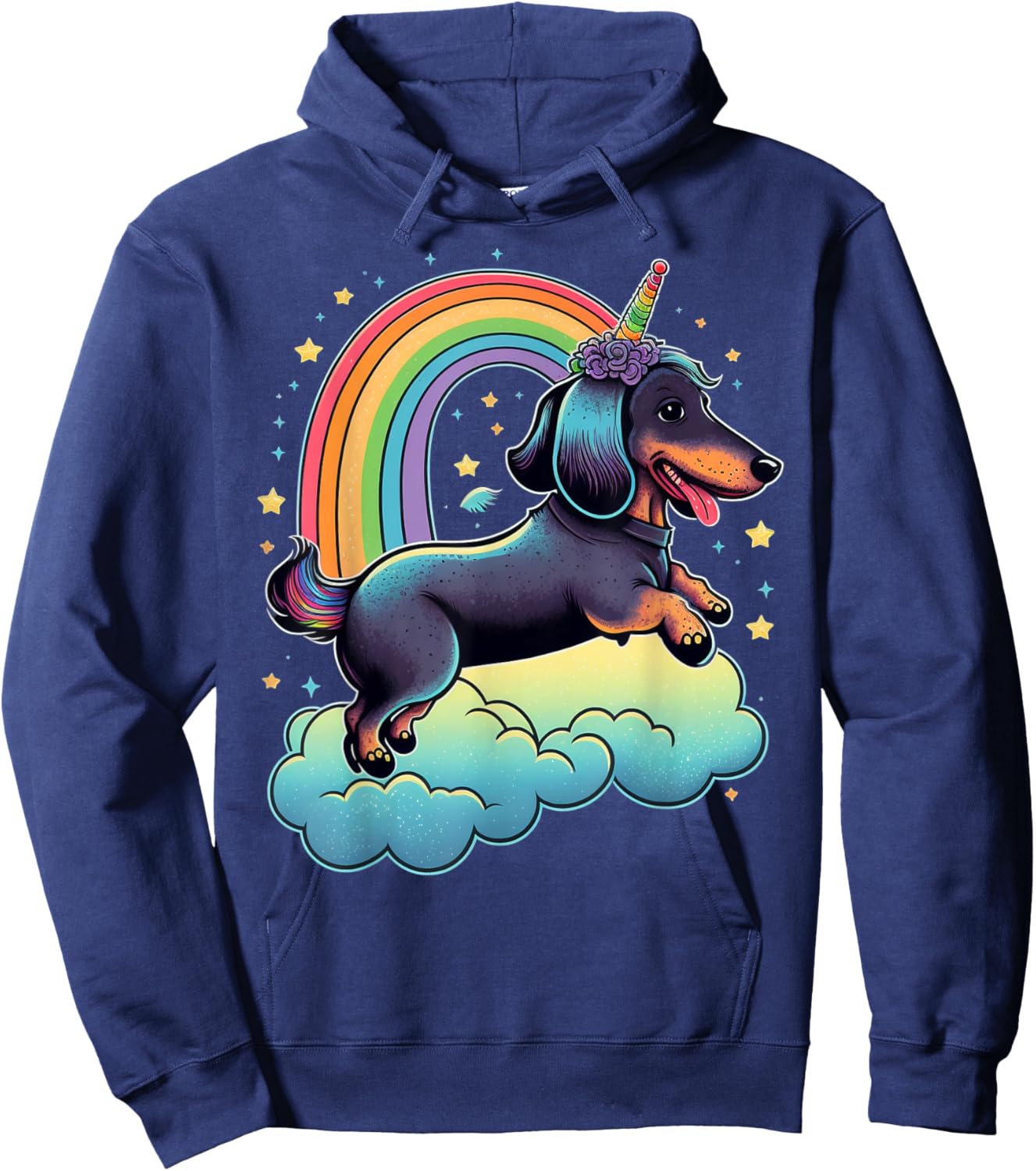 Dachshund Unicorn on Rainbow Unicorn Dachshund Hoodie - Hoodie | Navy