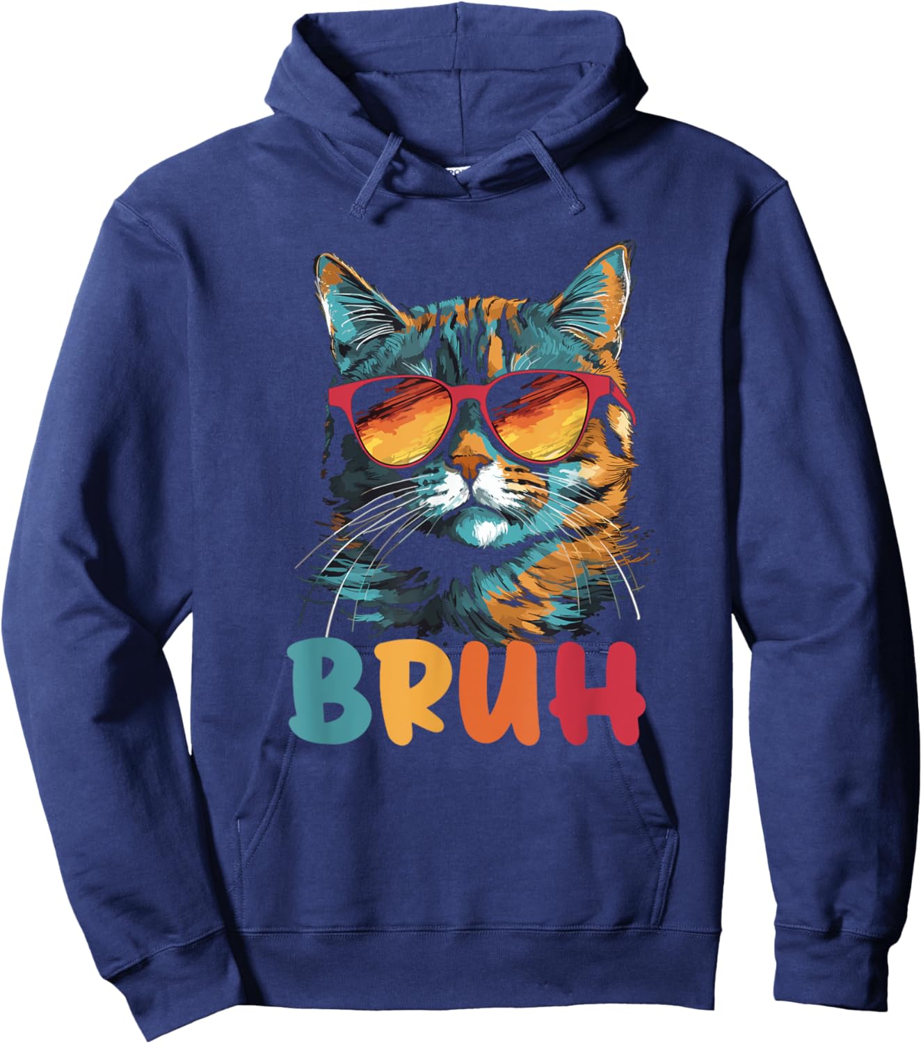 Funny Meme Saying Bruh with Cat Greetings Teens Boys Men Hoodie - Hoodie | Navy