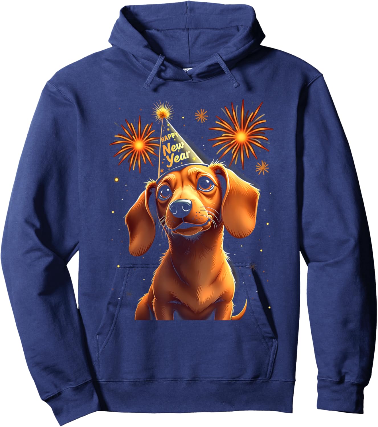 Happy New Year 2025 Eve Firework Dog Funny Dachshund Women Kids Hoodie - Hoodie | Navy