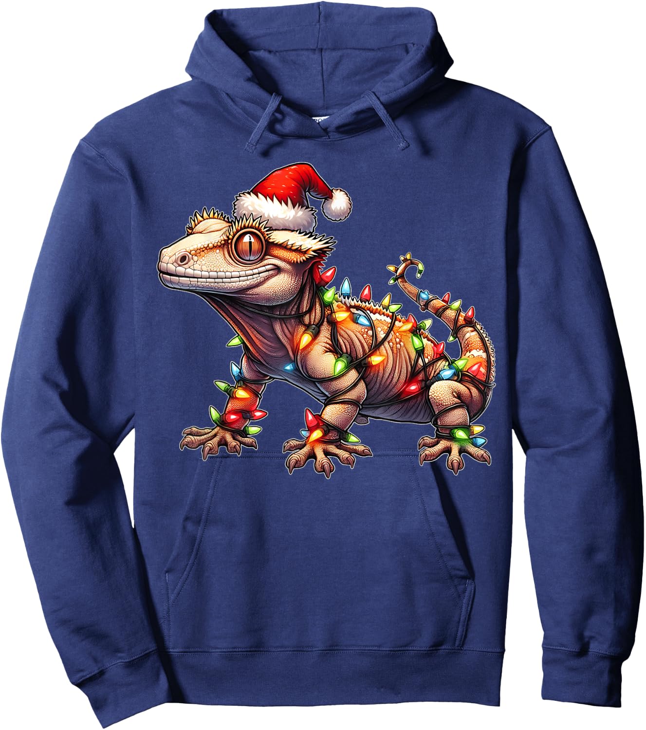 Crested Gecko Lizard Christmas Hat Xmas Hoodie - Hoodie | Navy