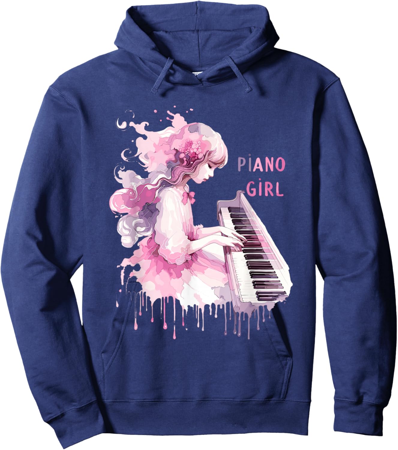 Cute Watercolor Piano Girl Pianist Keyboard Musician Music Hoodie - Hoodie | Navy