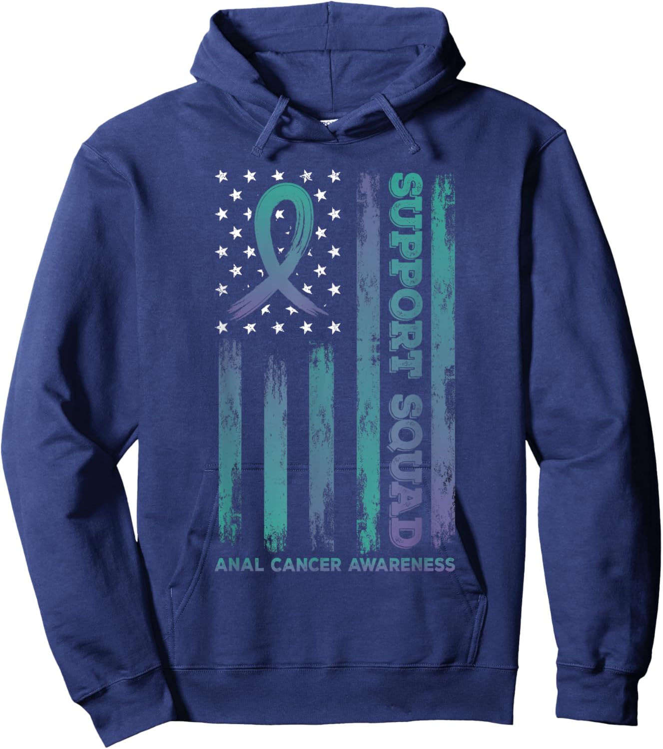 Anal Cancer Support Squad USA Flag Awareness Ribbon Hoodie - Hoodie | Navy
