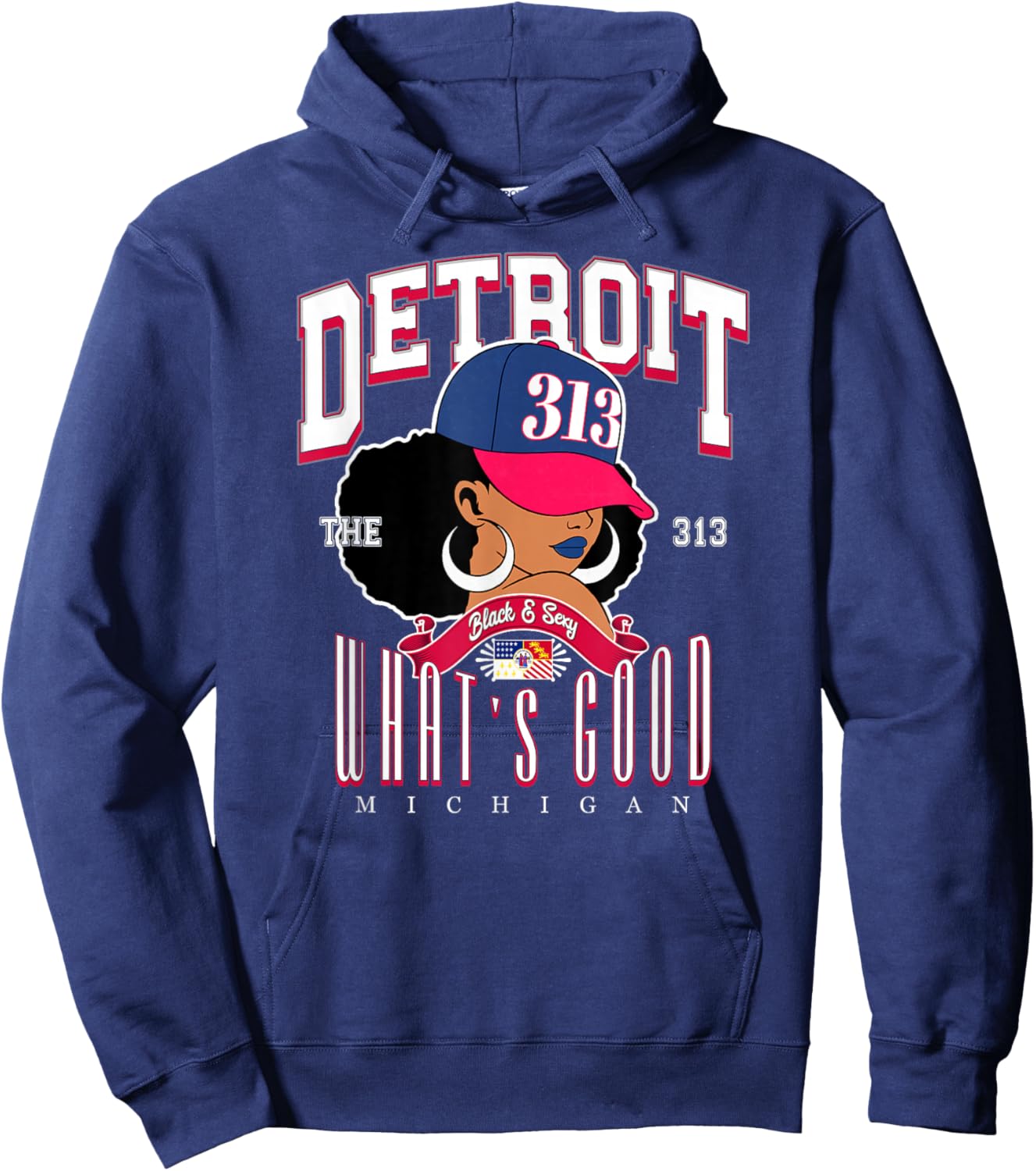 313 Detroit Area Code 'WHAT'S GOOD' Melanated Tribute Hoodie - Hoodie | Navy