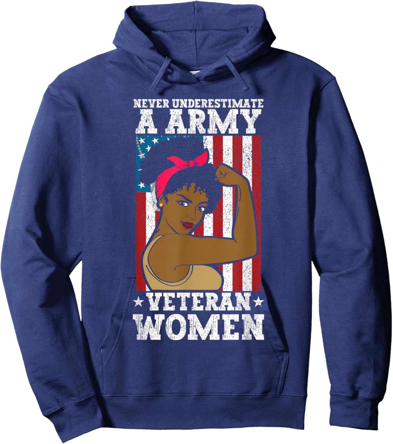 African American Army Veteran Female Afro Melanin Girl Hoodie - Hoodie | Navy