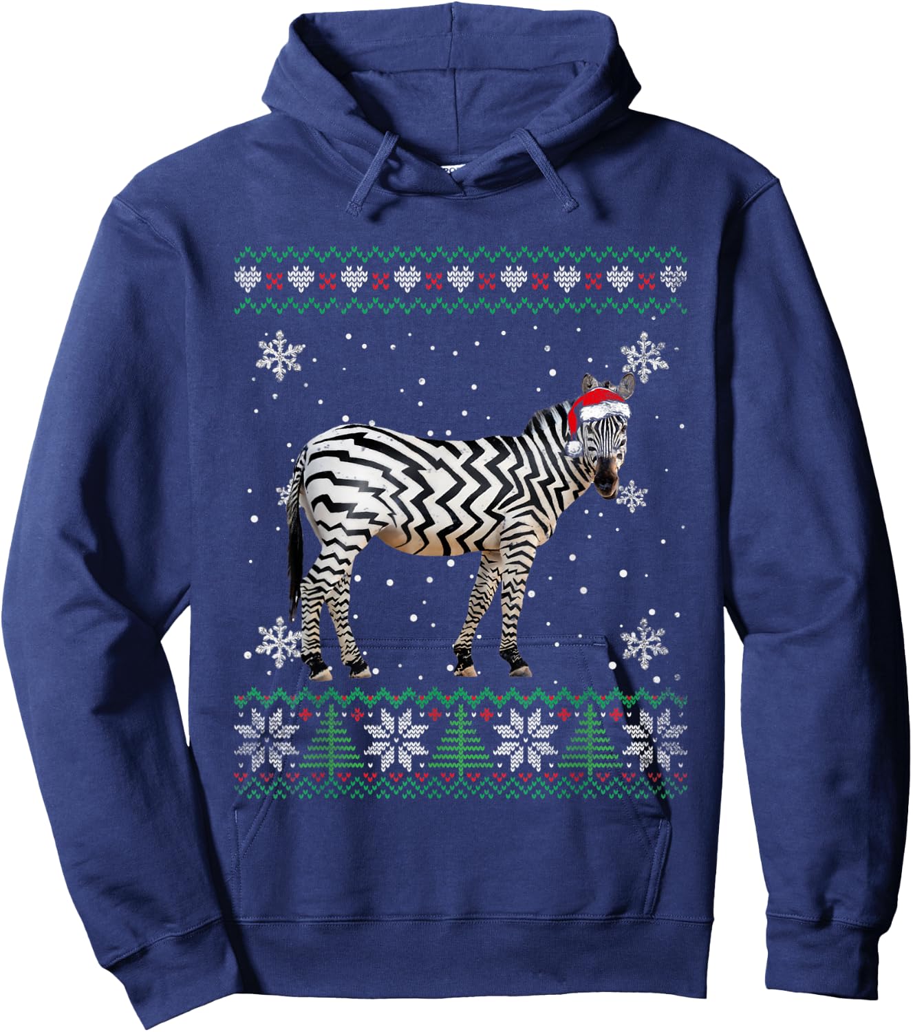 Santa Zebra Ugly Sweater Animals Christmas Pajama Hoodie - Hoodie | Navy