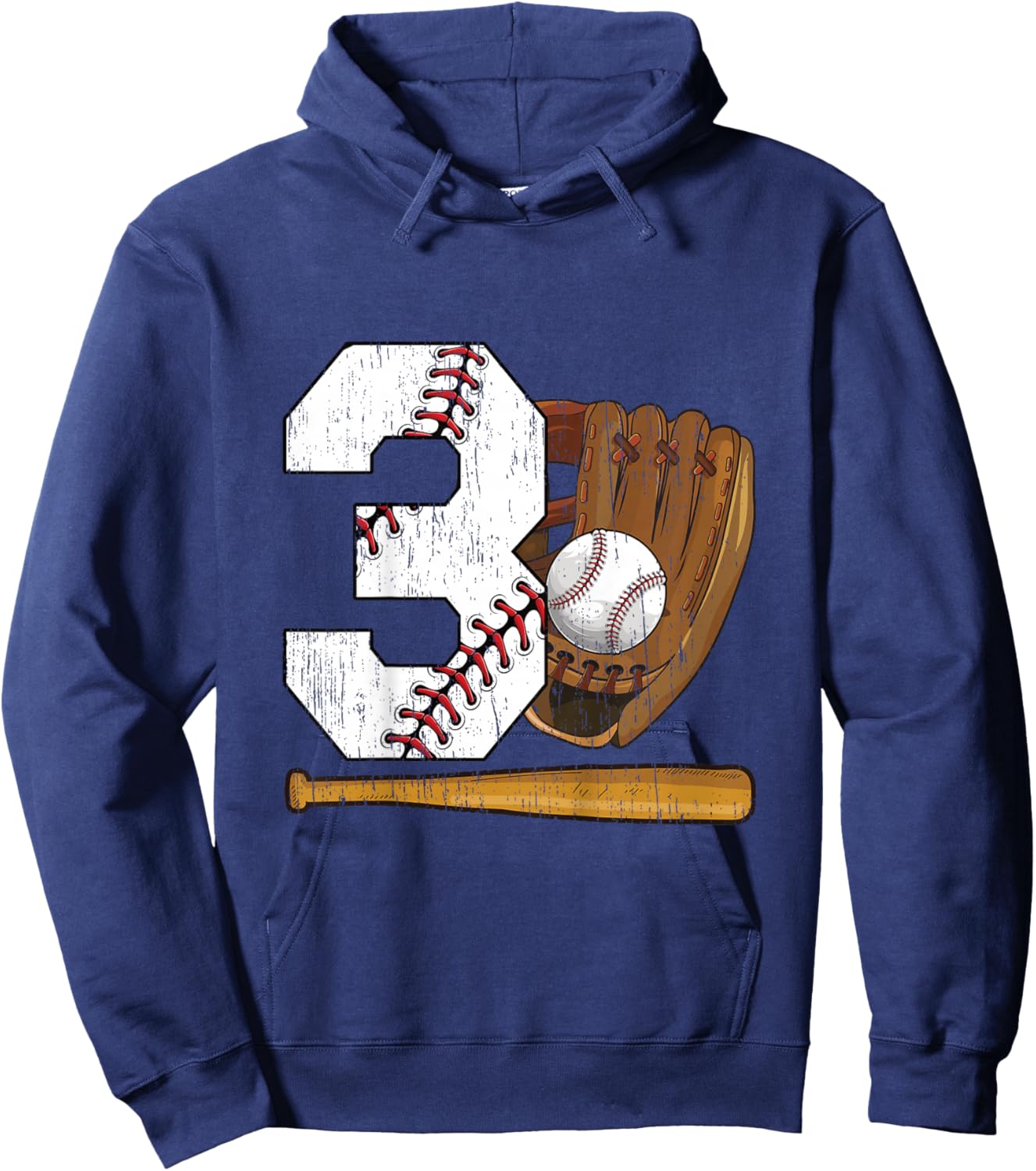 Kids 3rd Birthday Baseball Boy Three Year Old Baseball Player Hoodie - Hoodie | Navy