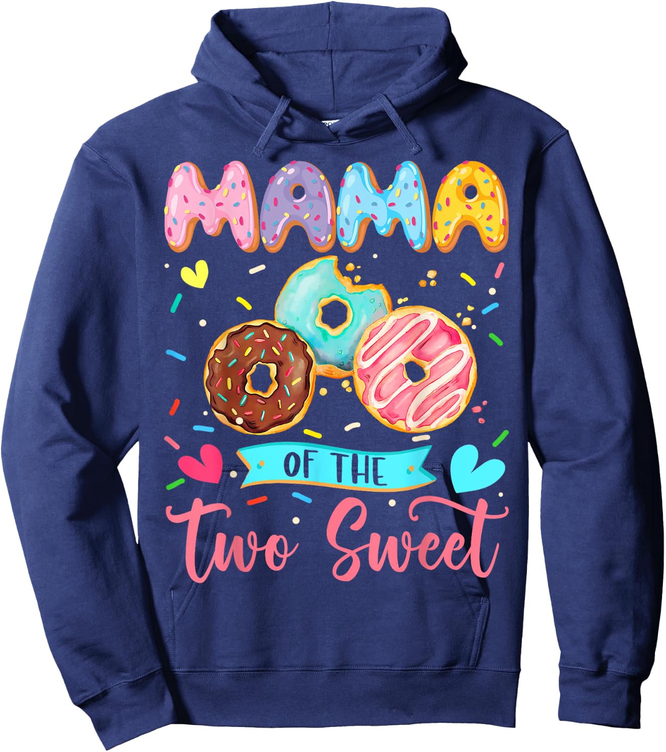 Mama Of The Two Sweet 2Nd Birthday Girl Donut Matching Hoodie - Hoodie | Navy