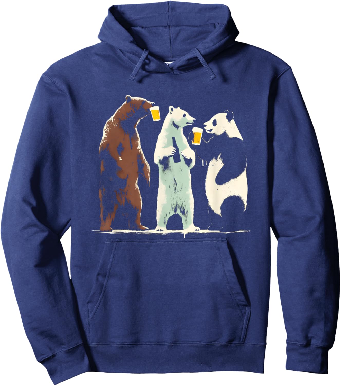 Panda Brown Polar Bear Drinking Beer - Funny Graphic Beer Hoodie - Hoodie | Navy