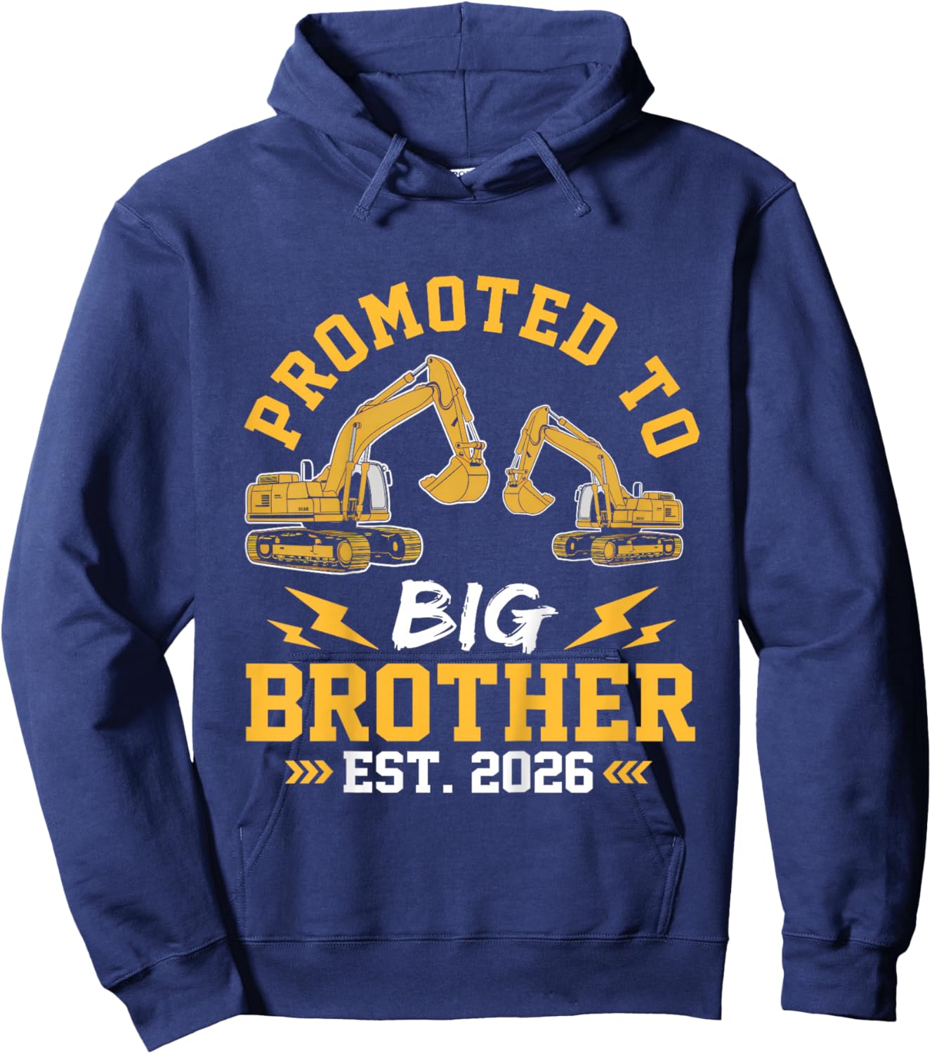 Kids Promoted to Big Brother 2026 Construction Excavator Toddlers Hoodie - Hoodie | Navy
