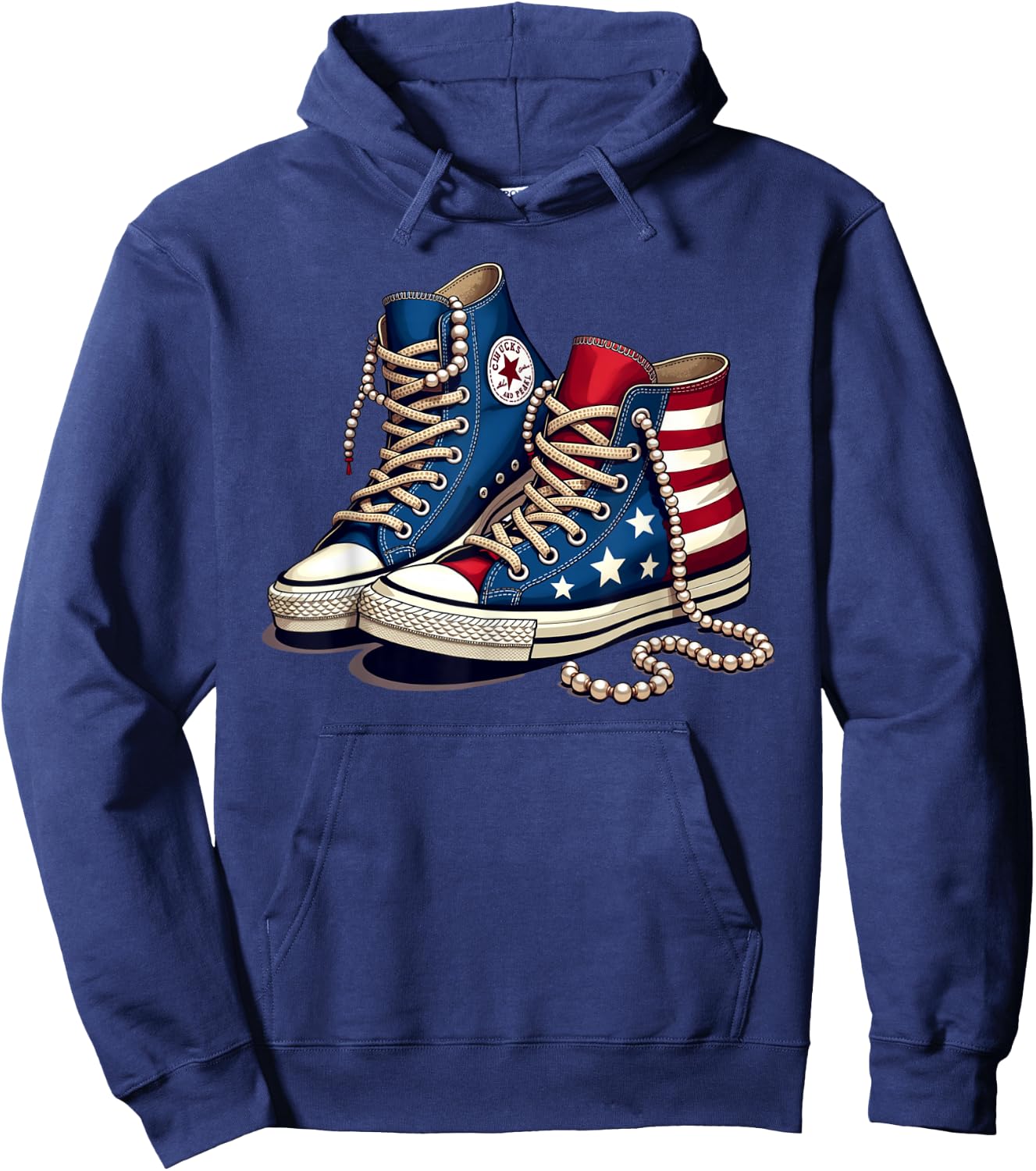 Women Girls Chucks and Pearls Cute Shoes Bling 2024 Hoodie - Hoodie | Navy