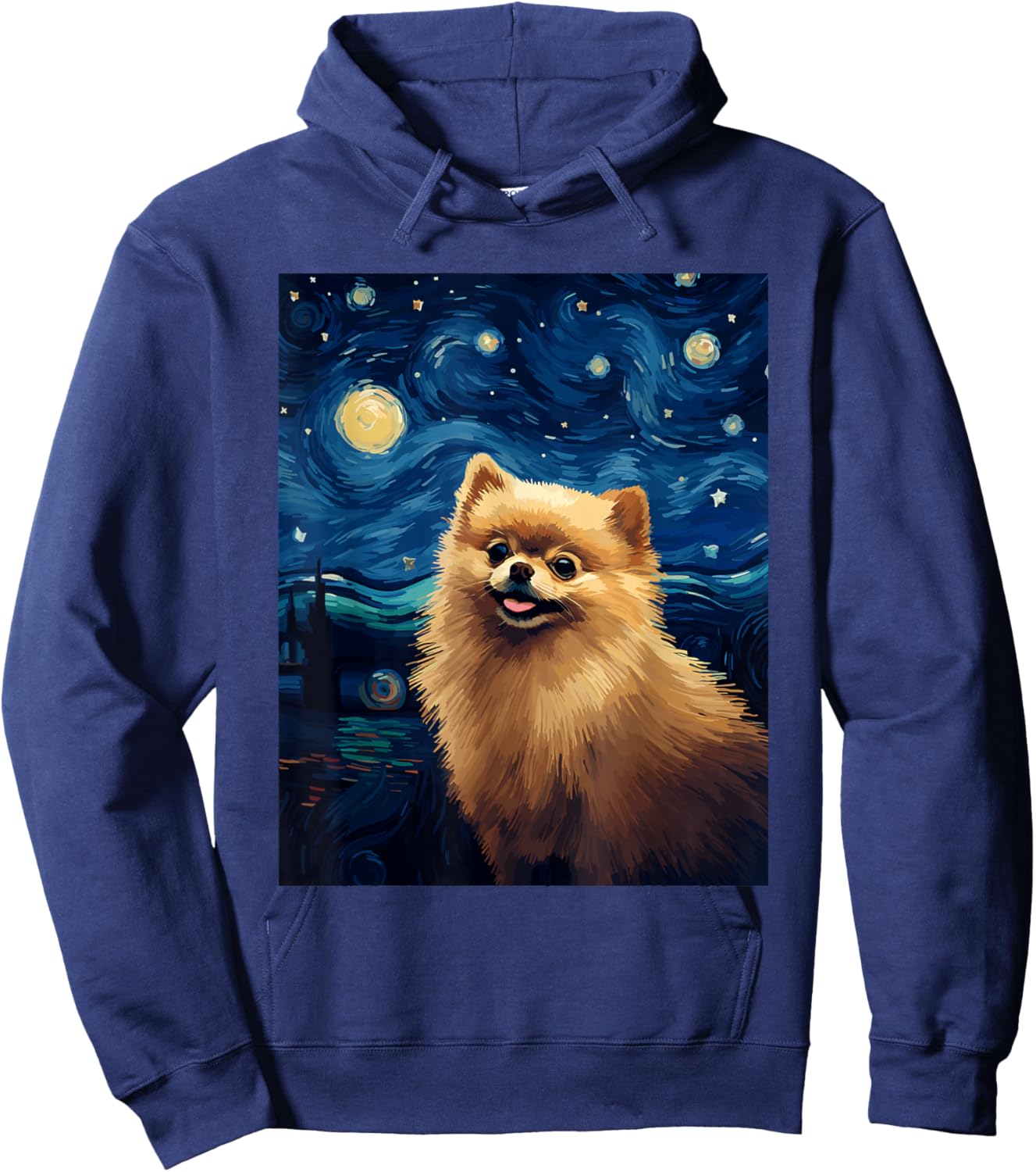 Pomeranian Dog Starry Night Van Gogh Art Lover Hoodie - Hoodie | Navy