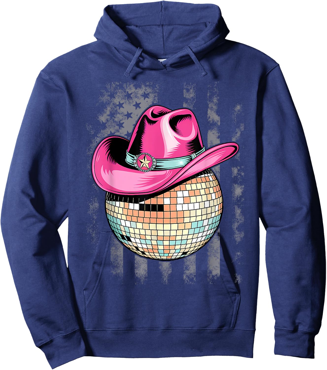 Retro Style Pink Cowboy Hat Club Disco Ball Hoodie - Hoodie | Navy