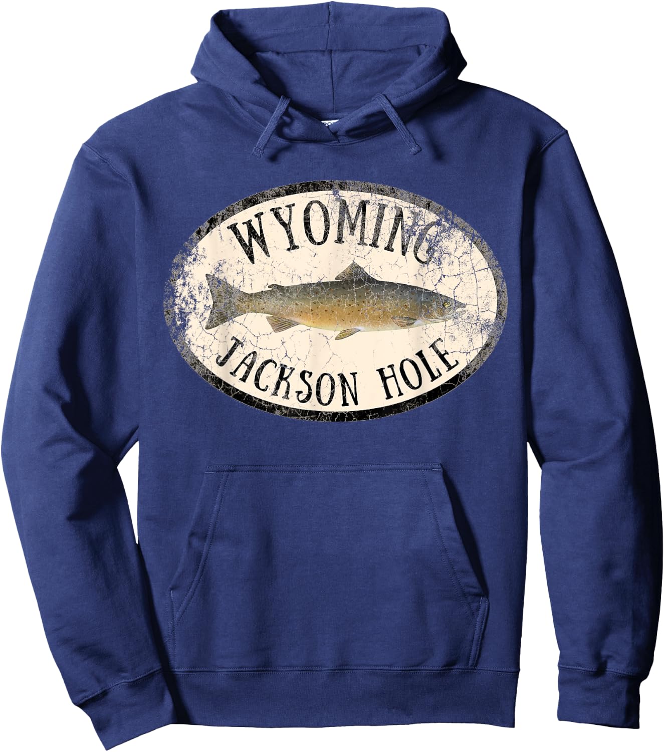 Wyoming Jackson Hole Trout Fish Fly Fishing Vintage Hoodie - Hoodie | Navy