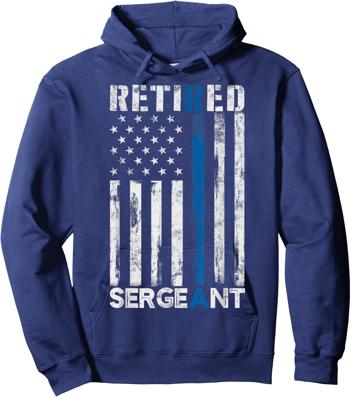 Retired Sergeant Police gift Thin Blue Line American Flag Hoodie - Hoodie | Navy