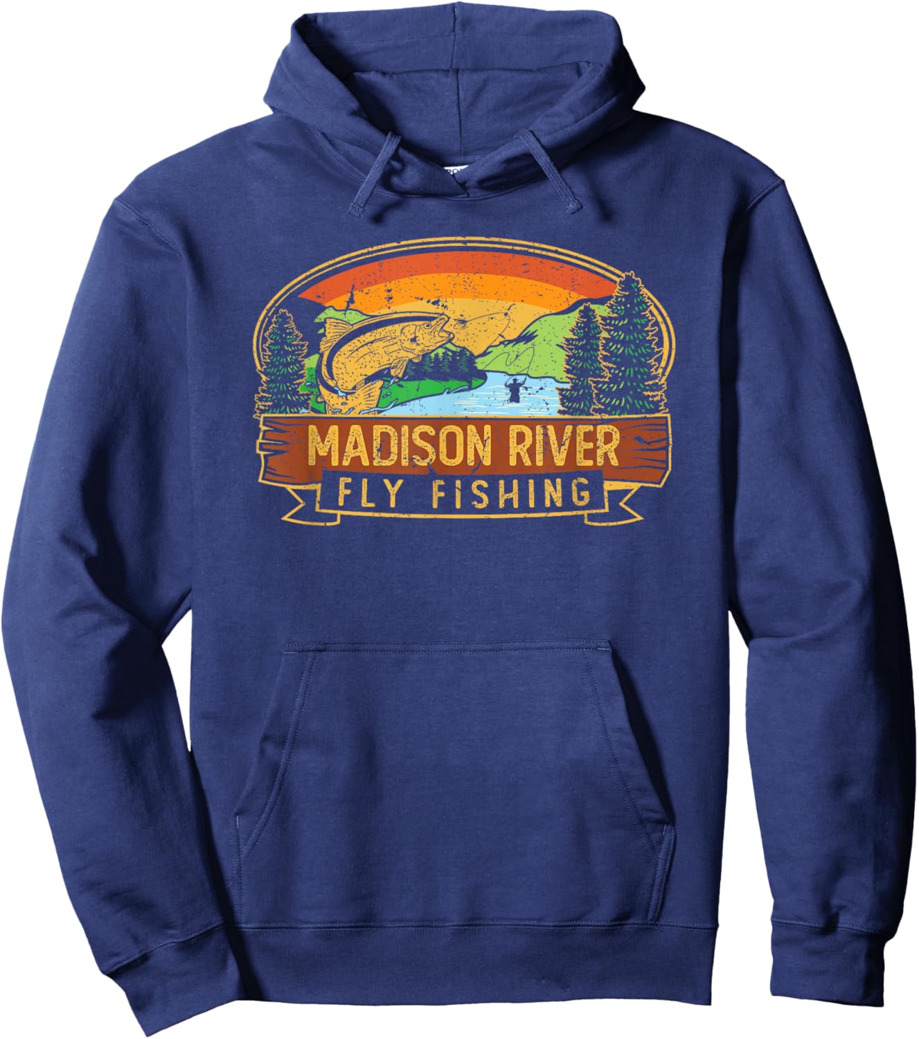 Madison River Fly Fishing Fisherman Montana Wyoming Hoodie - Hoodie | Navy