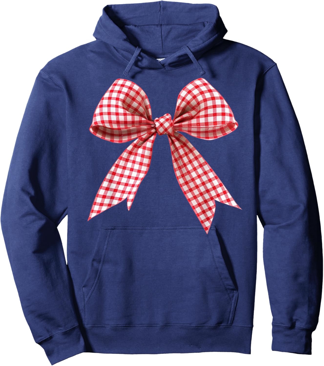 Red Gingham Ribbon Bow Coquette Y2K Aesthetic Trending Hoodie - Hoodie | Navy