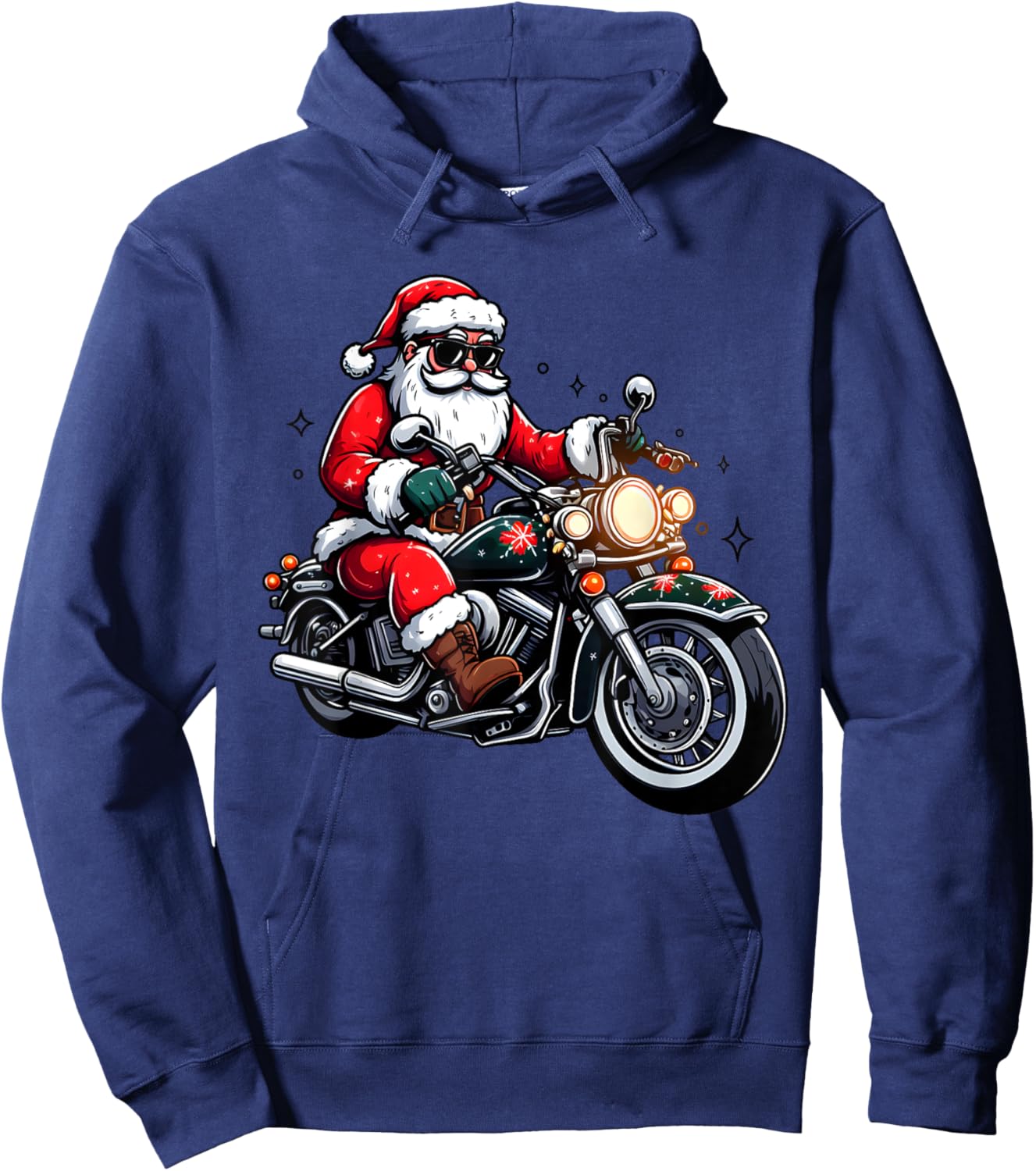 Funny Motorcycle Christmas Santa Riding Biker Rider Hoodie - Hoodie | Navy