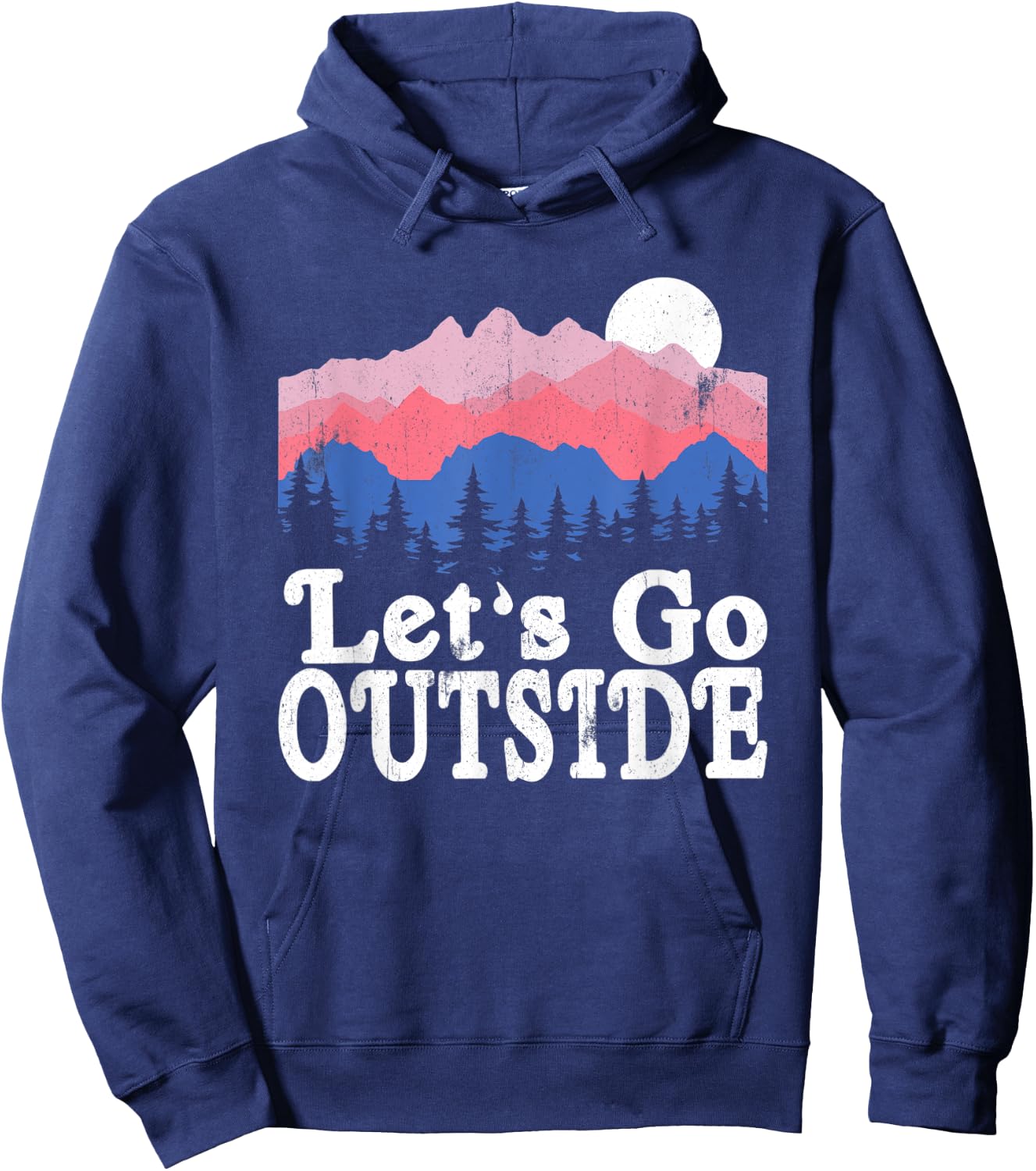 Let's Go Outside Retro Mountains Camping Outdoors Hiking Hoodie - Hoodie | Navy