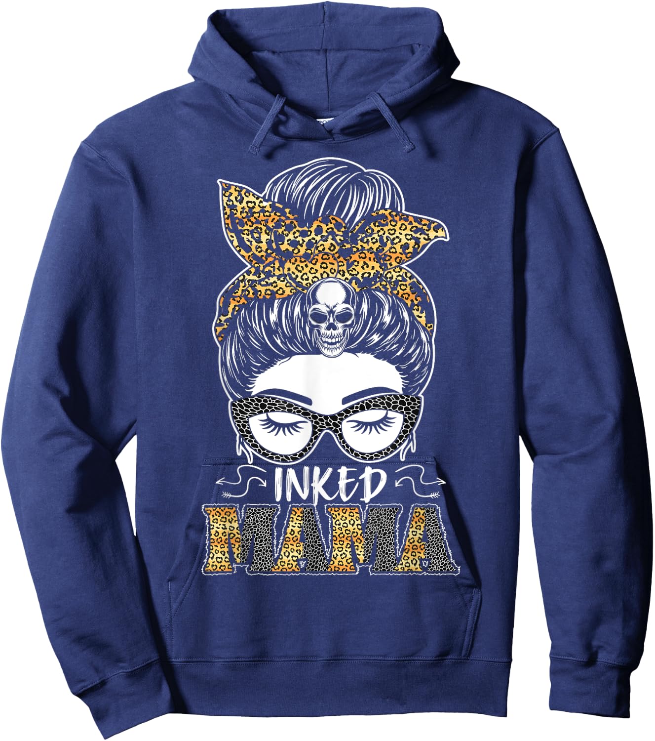 Tattooed Badass Mom Inked Messy Bun Tattoos Inked Mama Hoodie - Hoodie | Navy