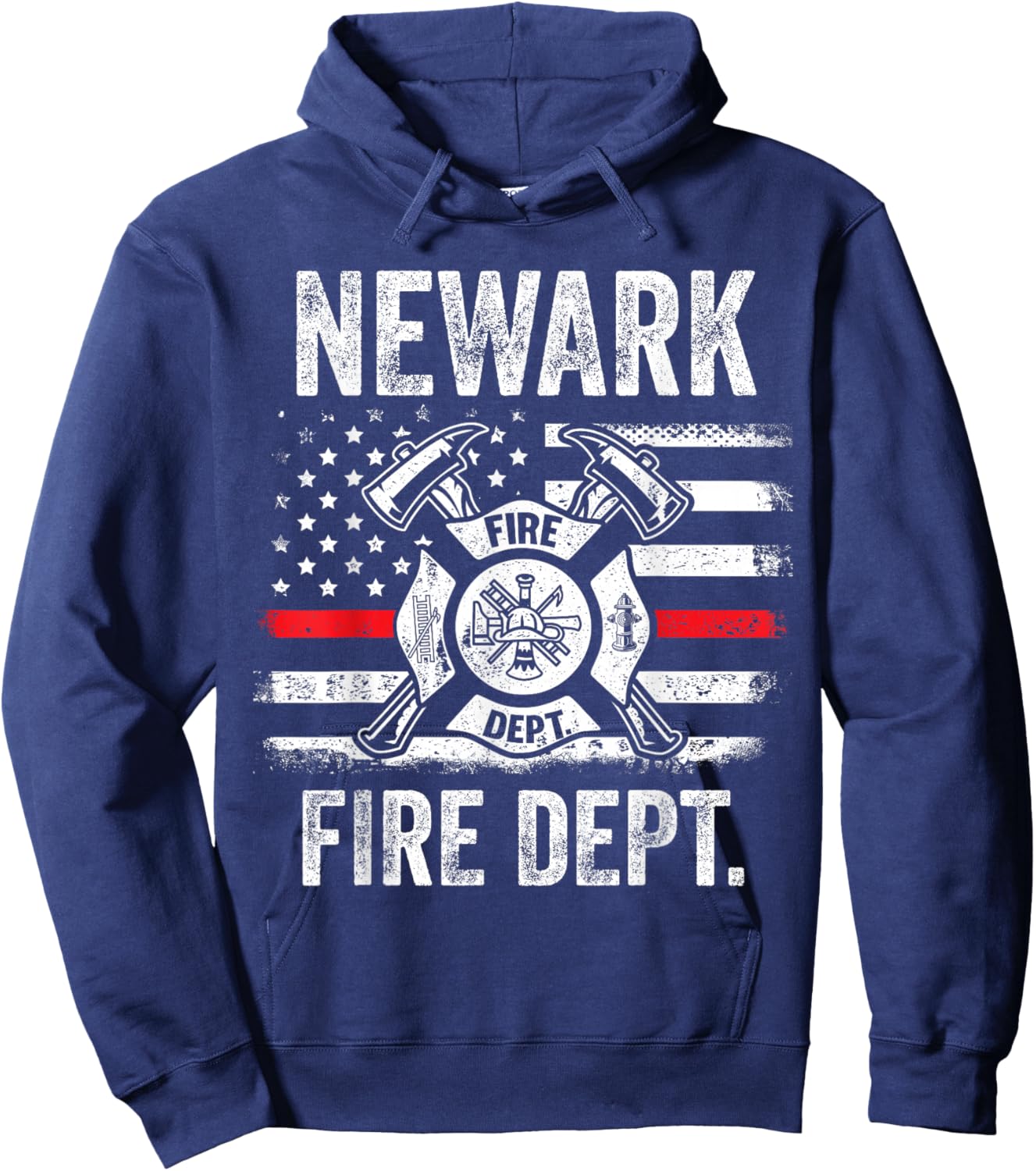 Newark New Jersey Fire Department Thin Red Line Fireman Hoodie - Hoodie | Navy