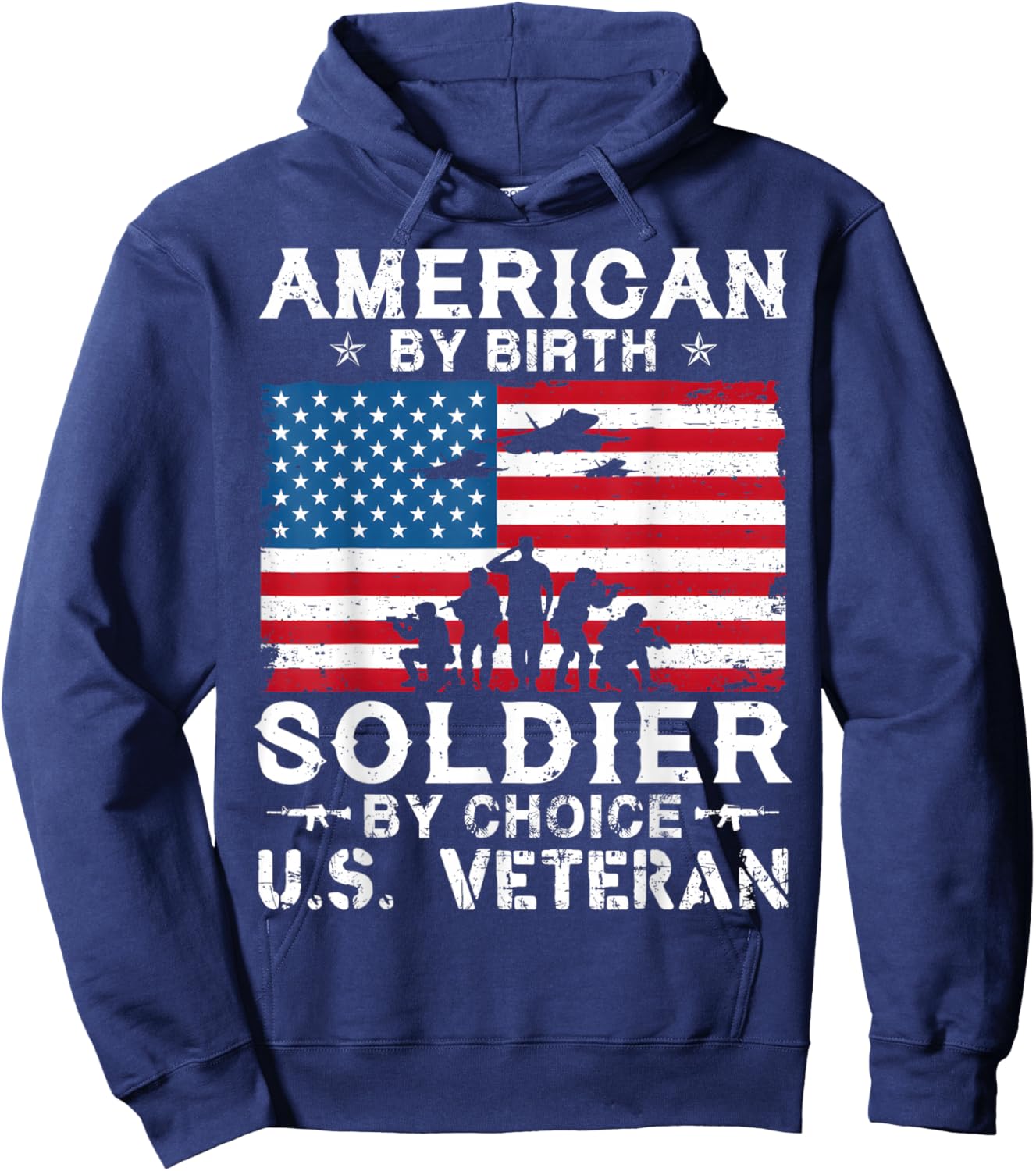 American By Birth Veteran By Choice US Flag Veterans Day Hoodie - Hoodie | Navy