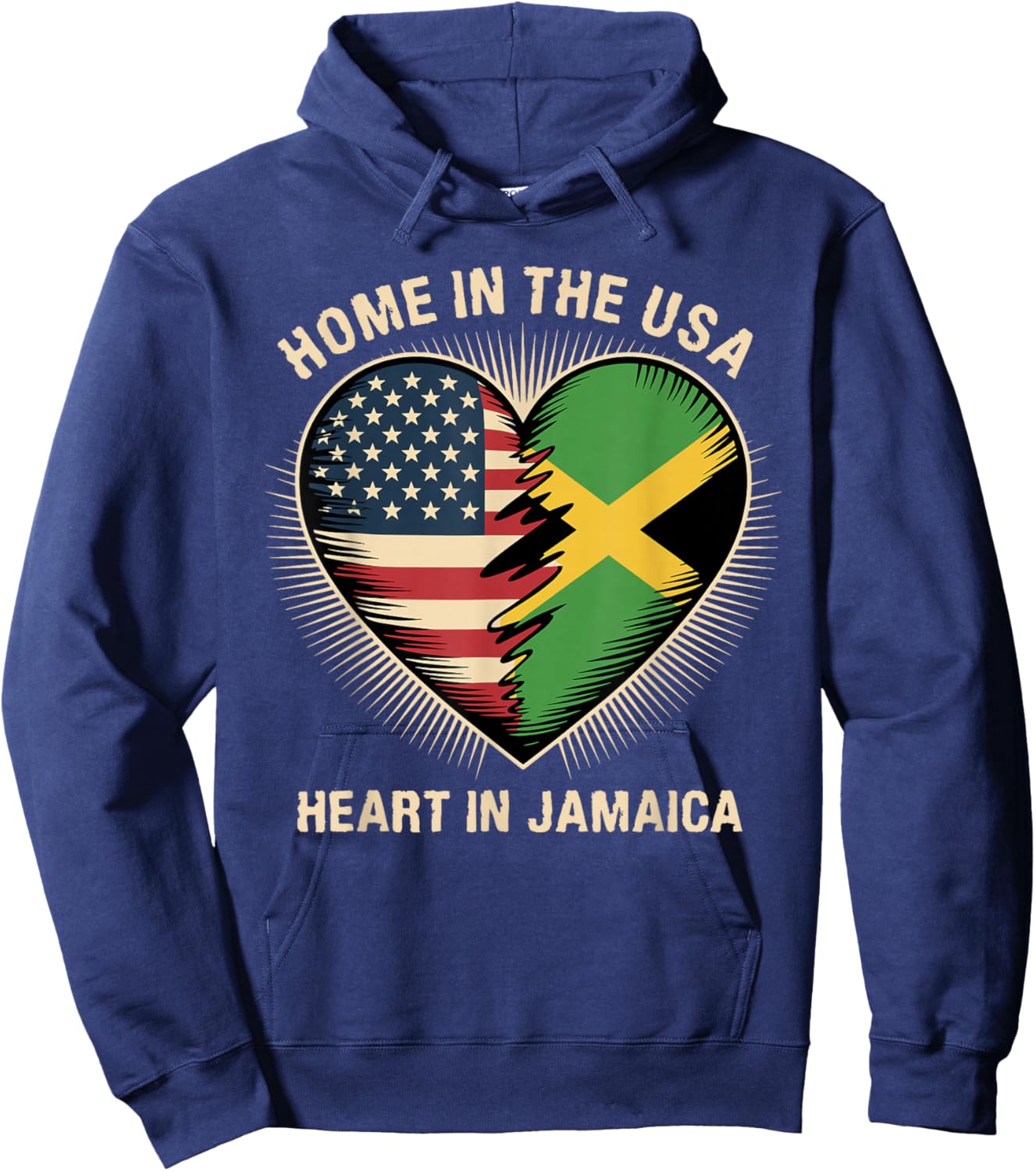 Home in The USA Heart in Jamaica American Jamaican America Hoodie - Hoodie | Navy