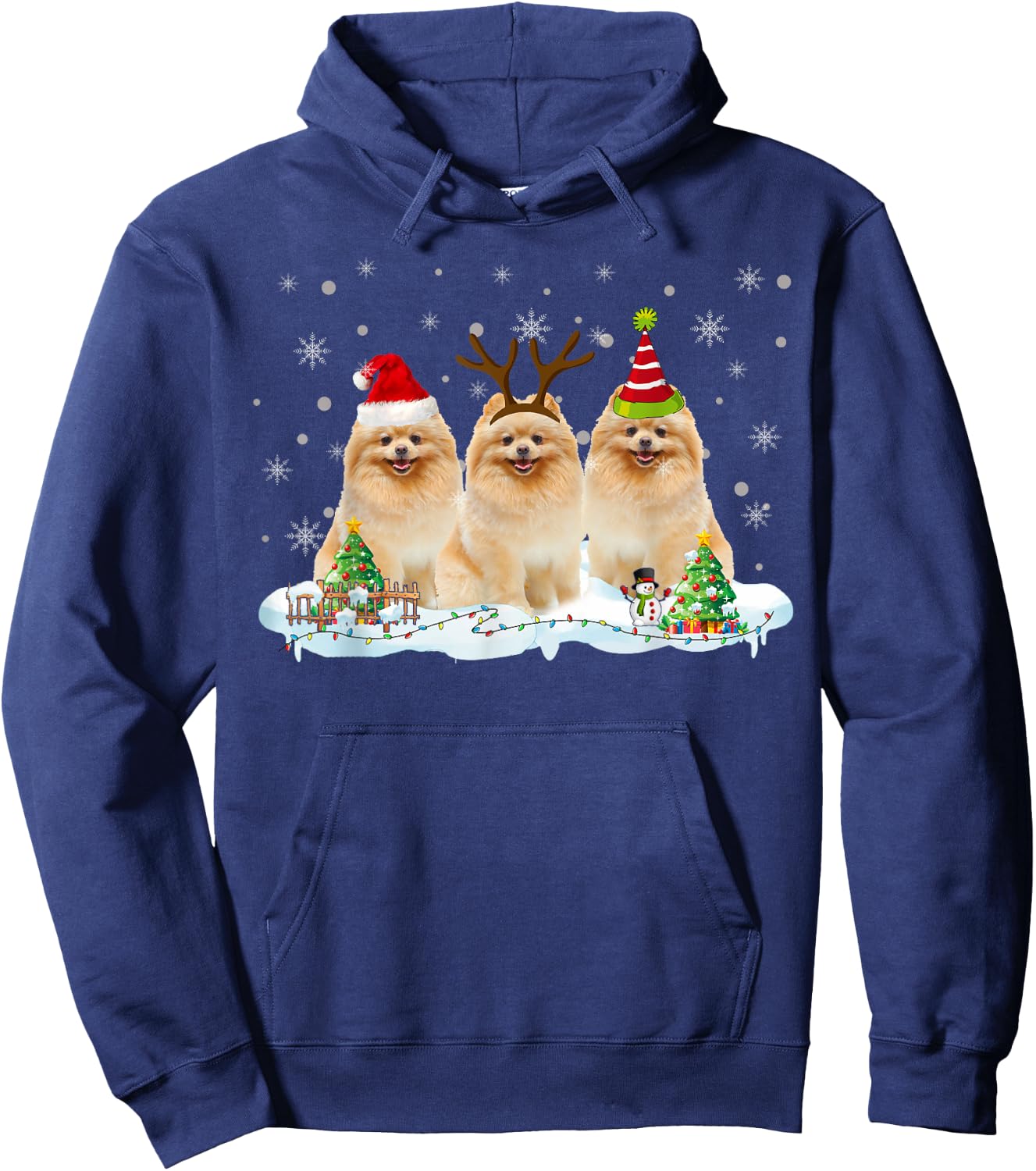 Funny Christmas Pomeranian Santa Reindeer Pomeranian Lover Hoodie - Hoodie | Navy
