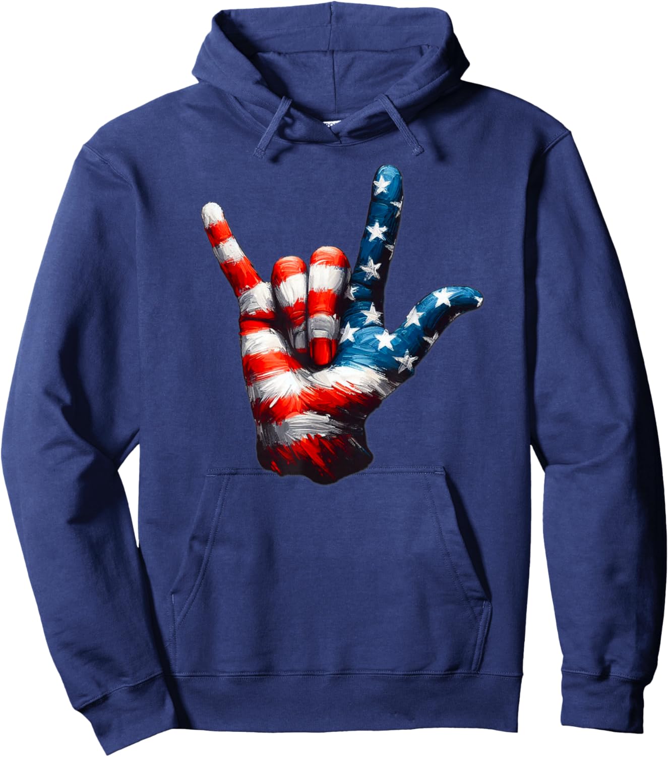 ASL USA Flag 'Love Sign' for Independence and Veterans Day Hoodie - Hoodie | Navy